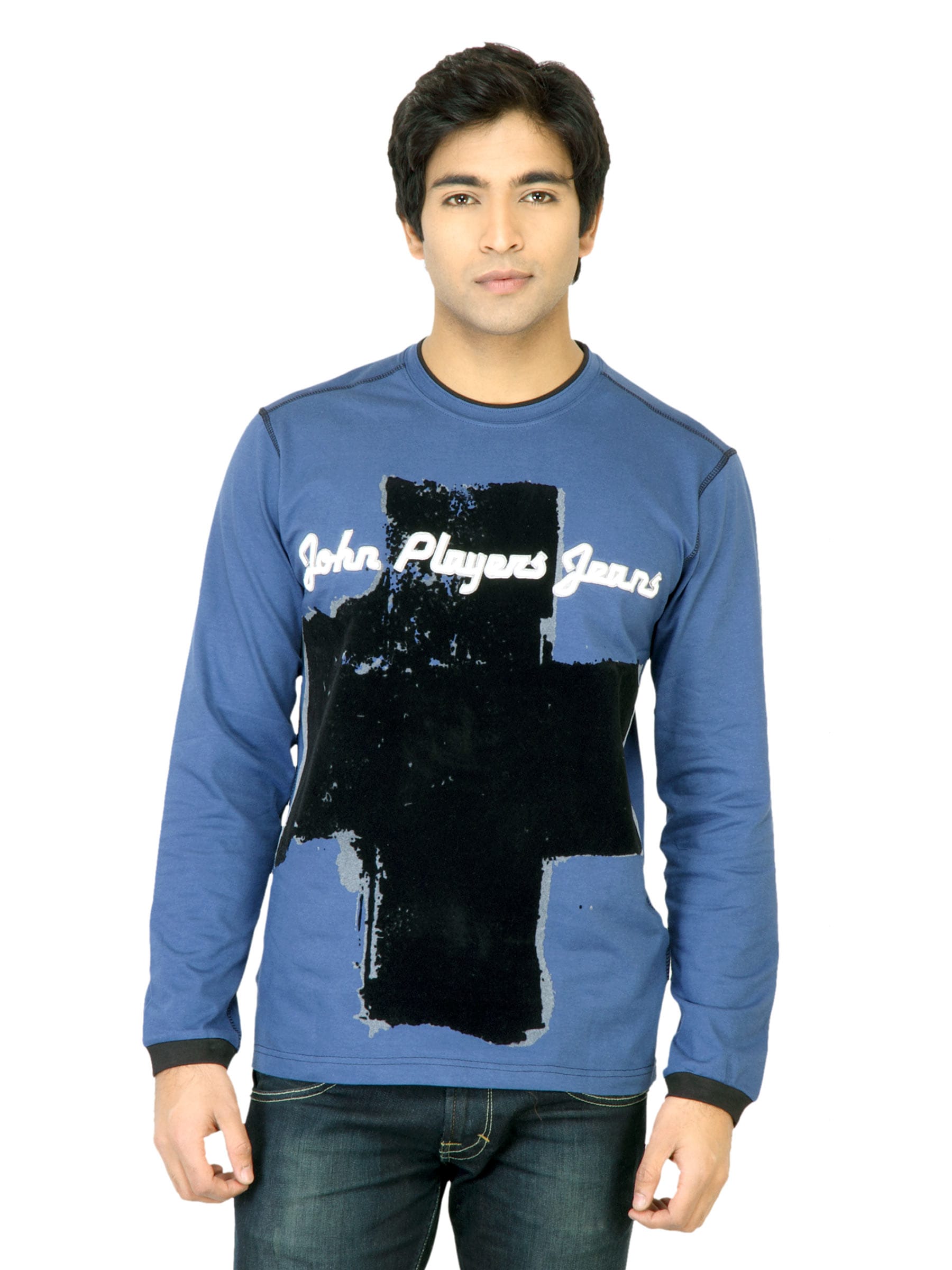 John Players Men Printed Blue T-Shirt