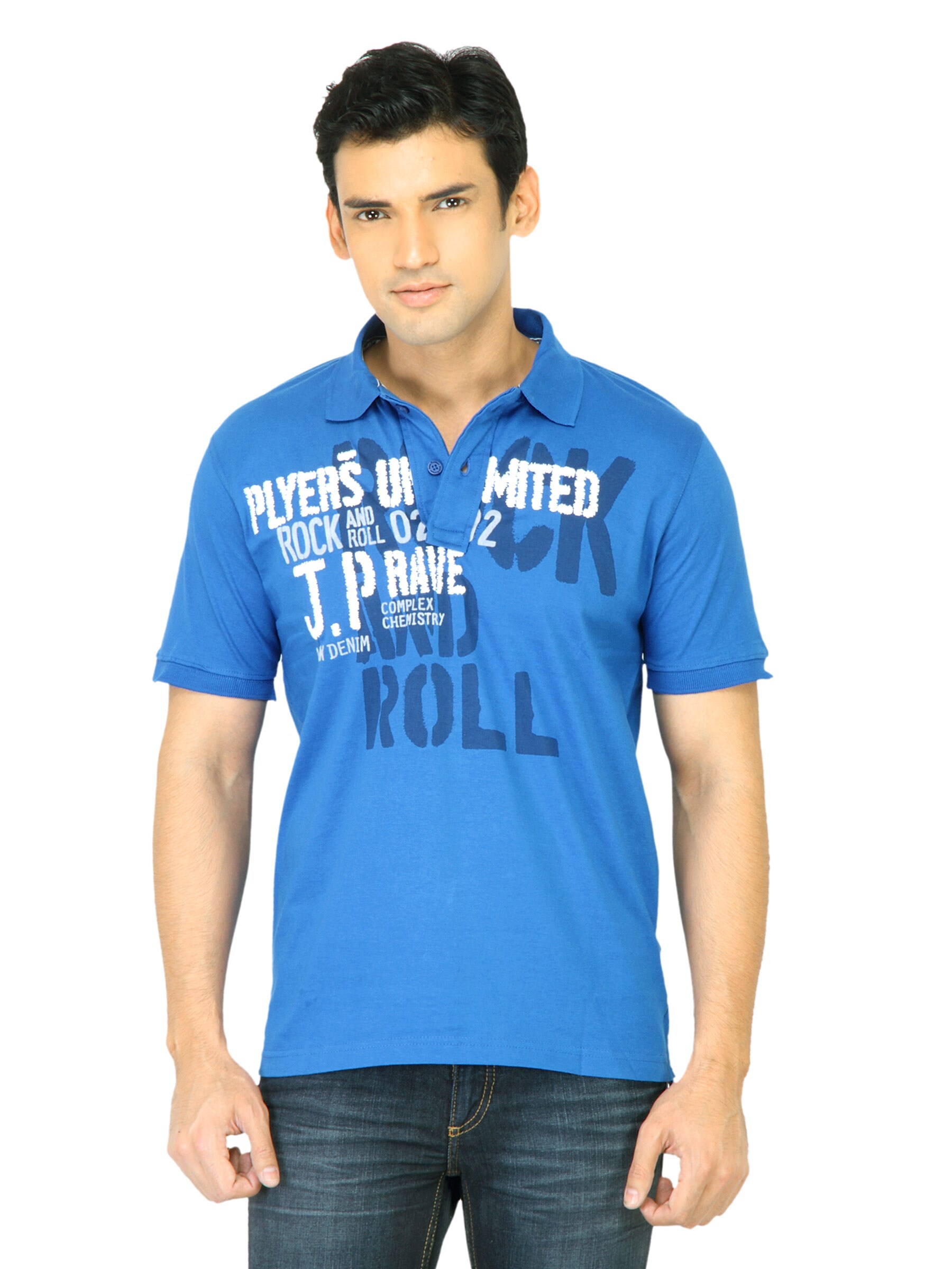 John Players Men Printed Blue Polo T-Shirt