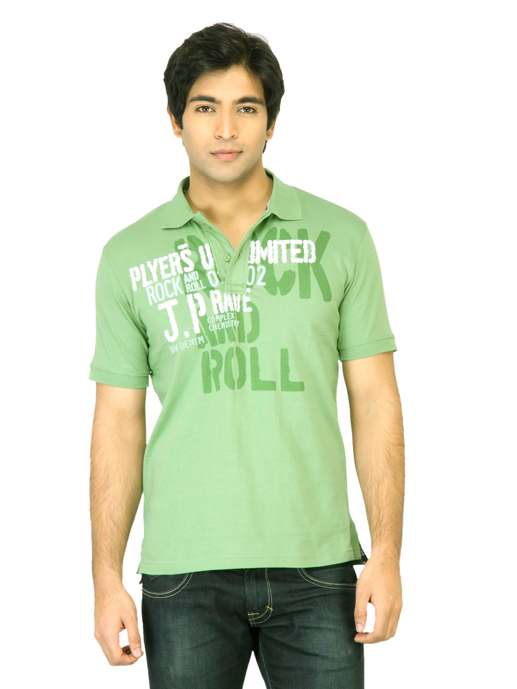 John Players Men Printed Green Polo T-Shirt