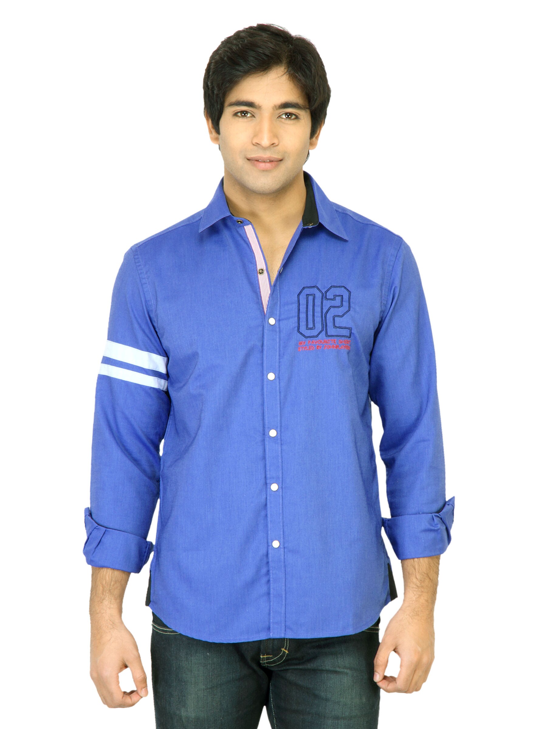 John Players Men Solid Blue Shirt