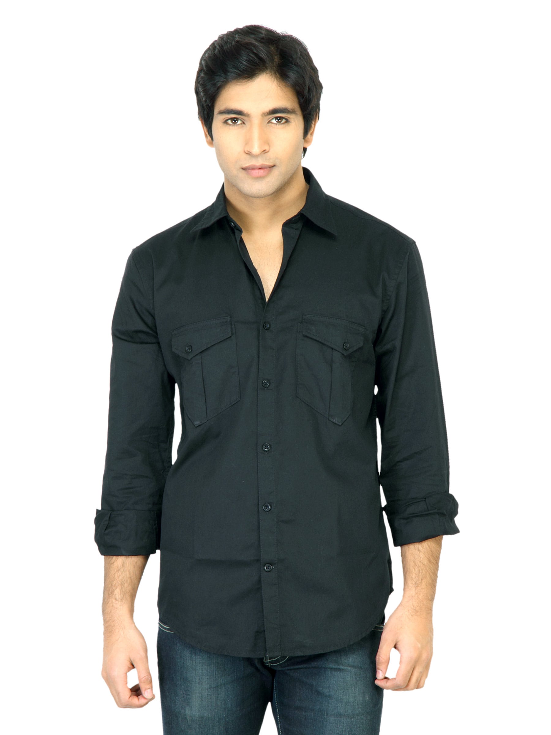 John Players Men Solid Black Shirt