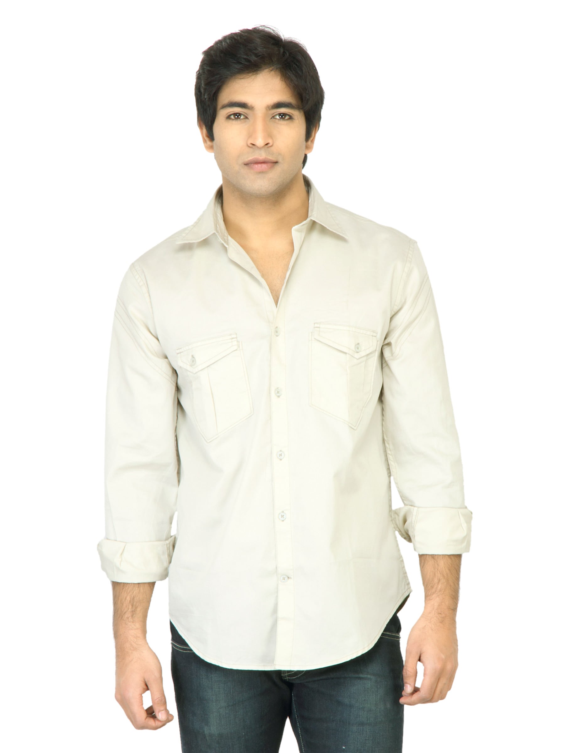 John Players Men Solid Beige Shirt