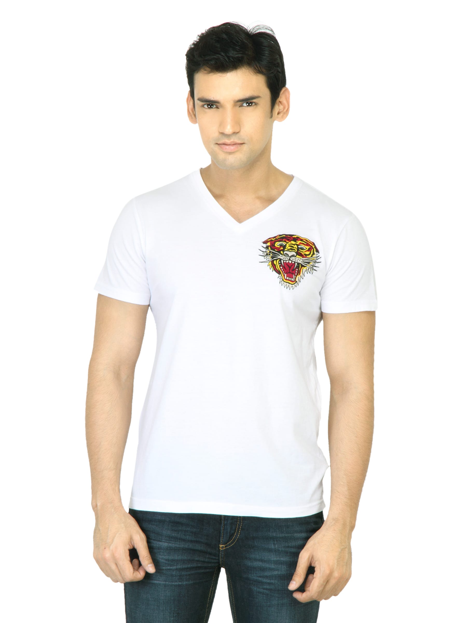 Ed Hardy Men New Tiger White T-Shirt