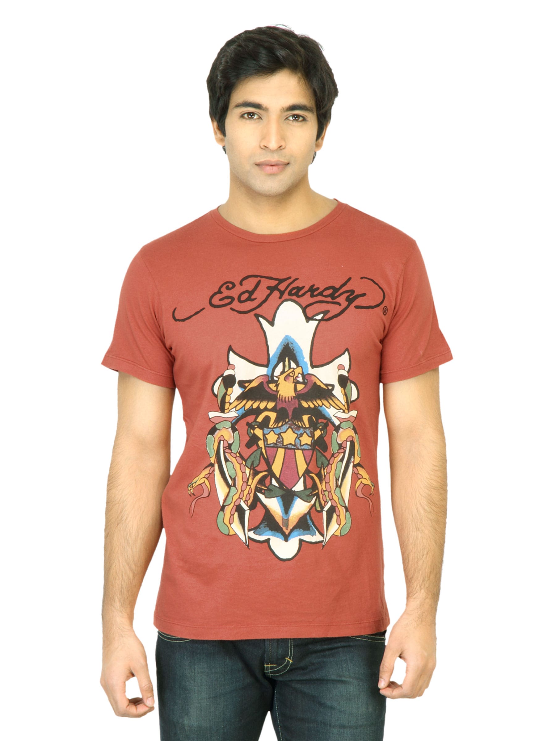 Ed Hardy Men Vintage  Brick Red T-Shirt