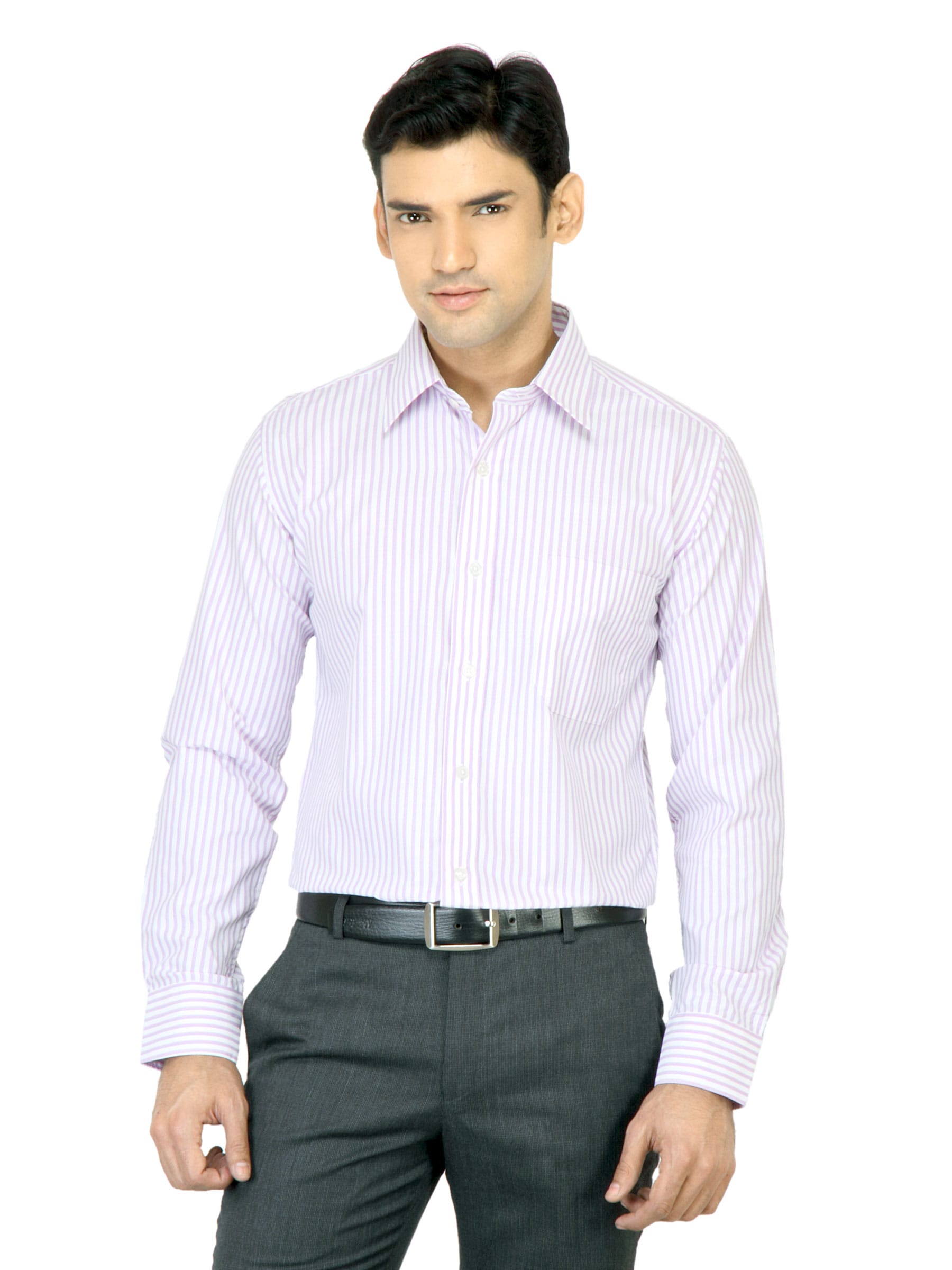 Mark Taylor Men Purple Striped White Shirt