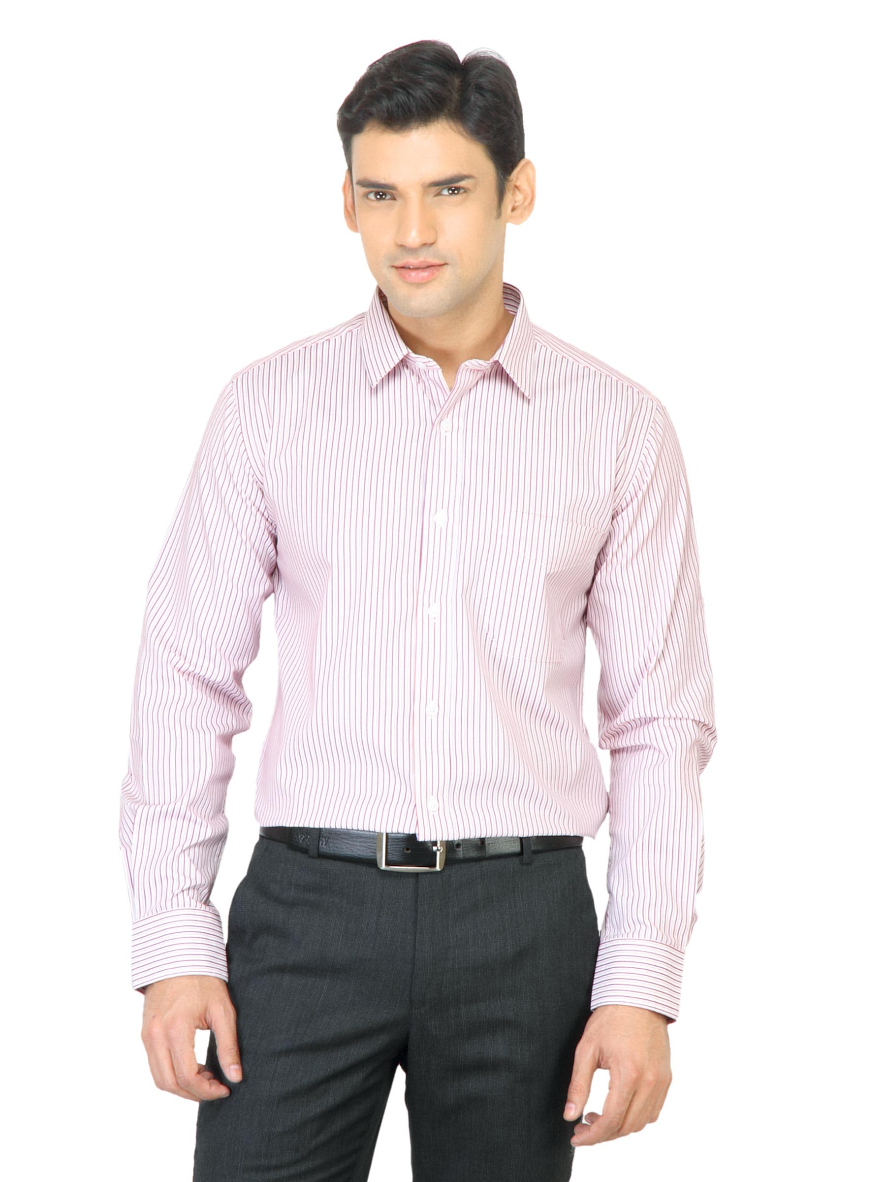 Mark Taylor Men Red & Blue Striped Pink Shirt