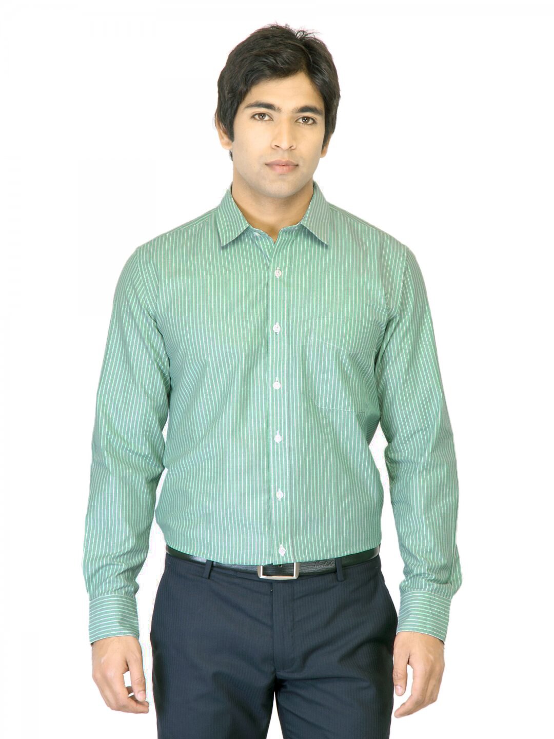 Mark Taylor Men Striped Green Shirt