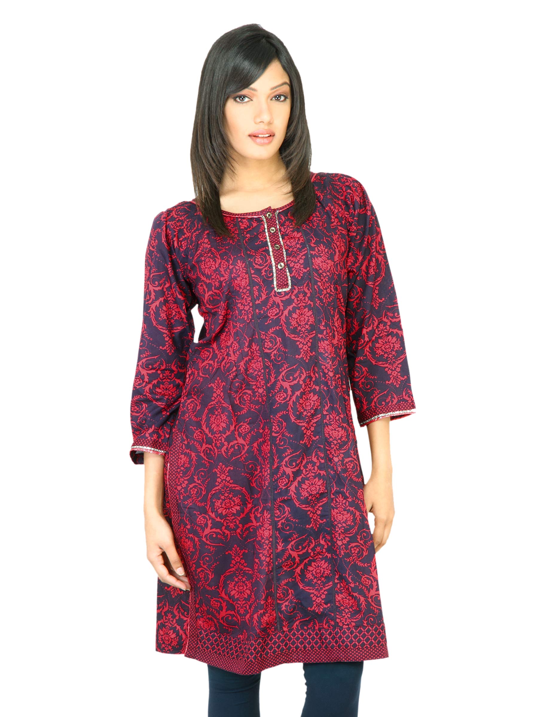 BIBA Women Printed Navy Blue Kurta