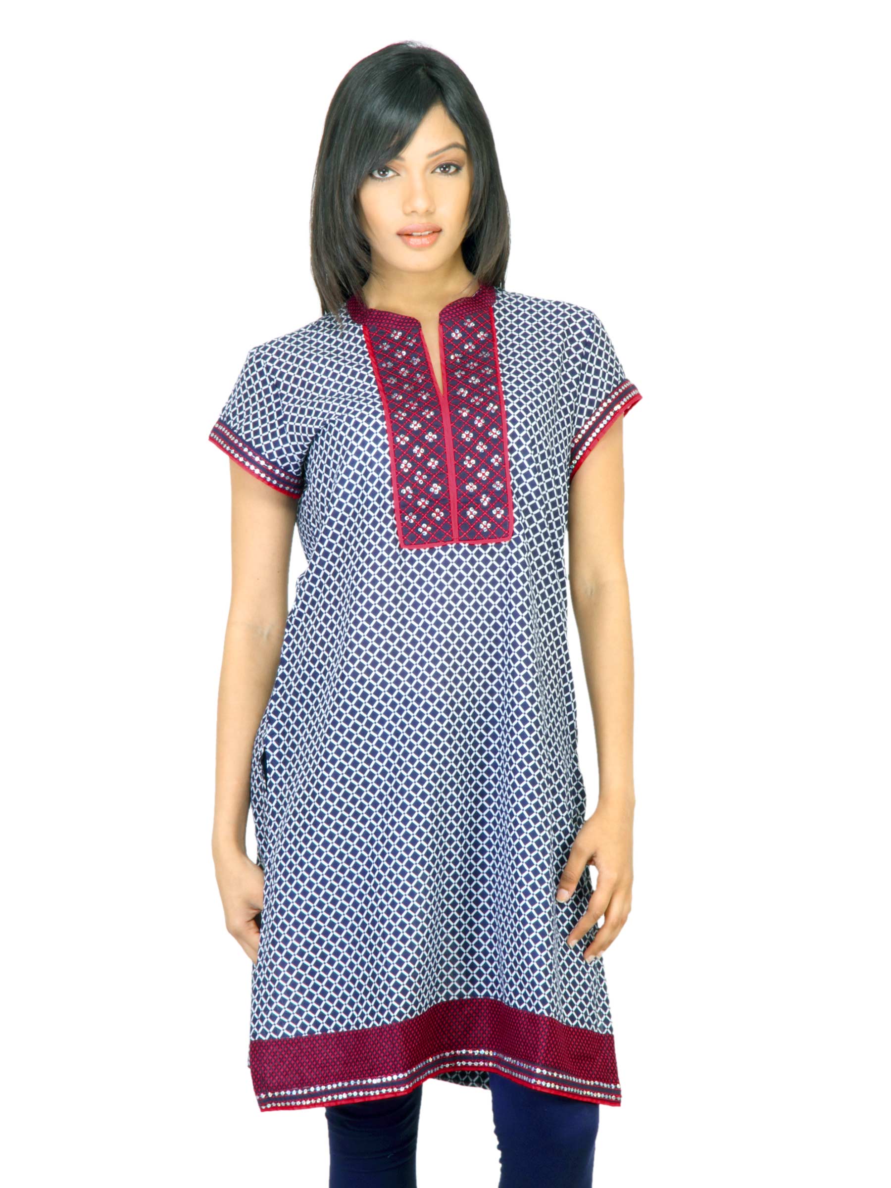 BIBA Women Printed Navy Blue Kurta