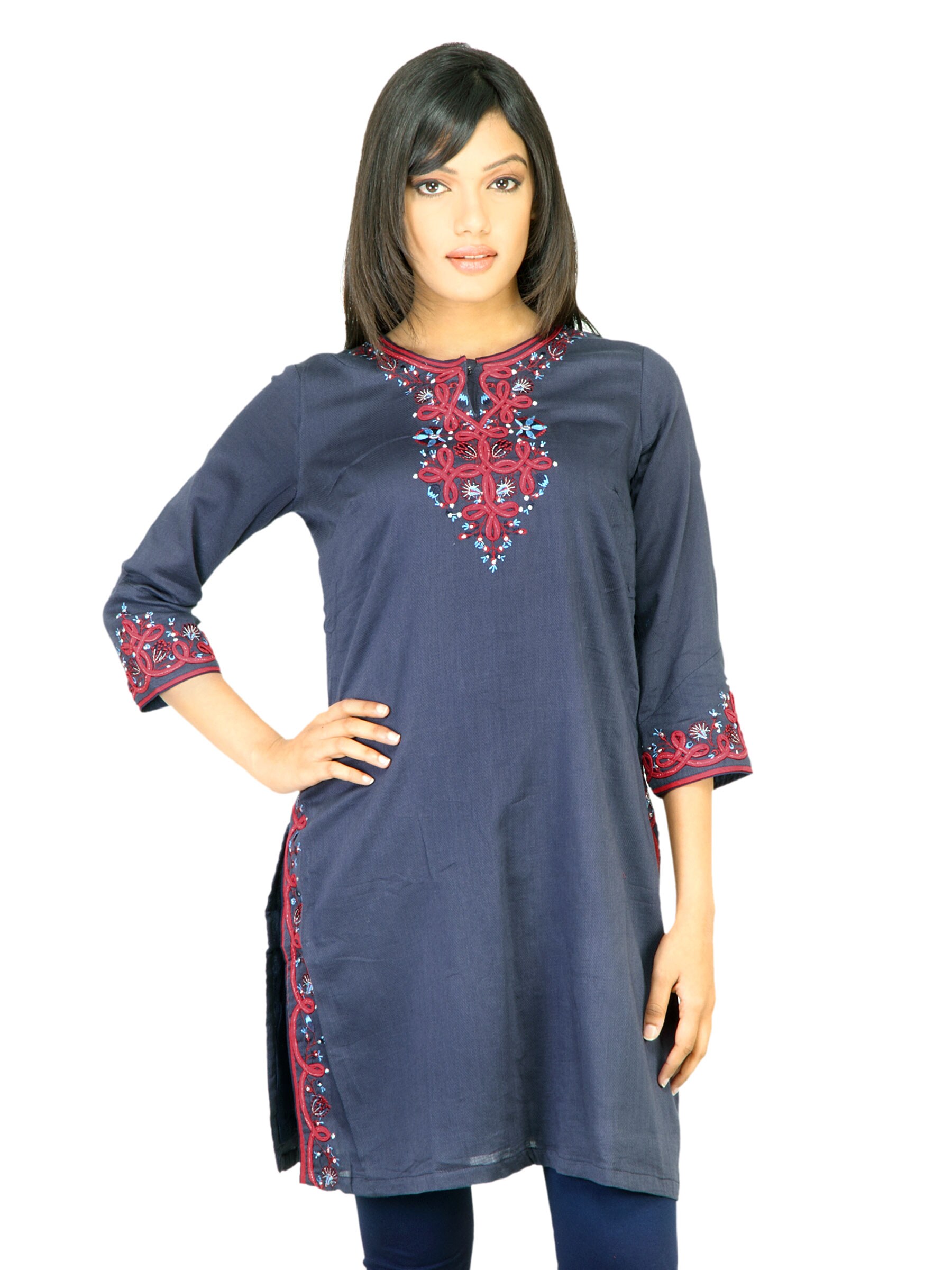 BIBA Women Solid Navy Blue Kurta