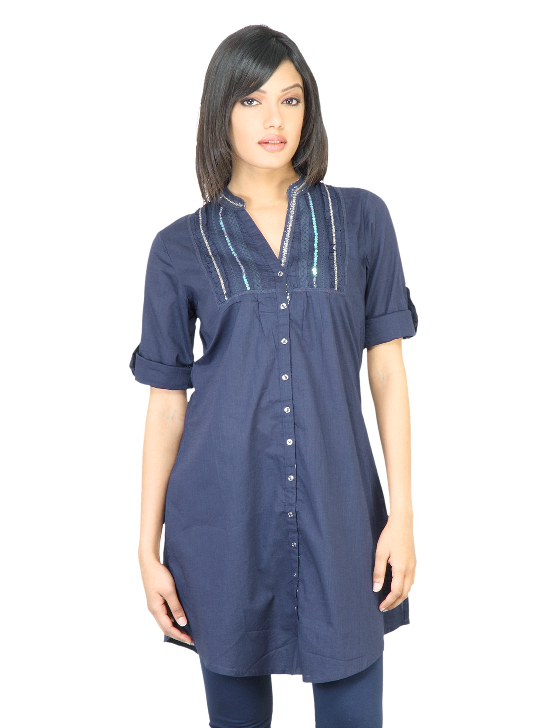 BIBA Women Solid Navy Blue Kurta