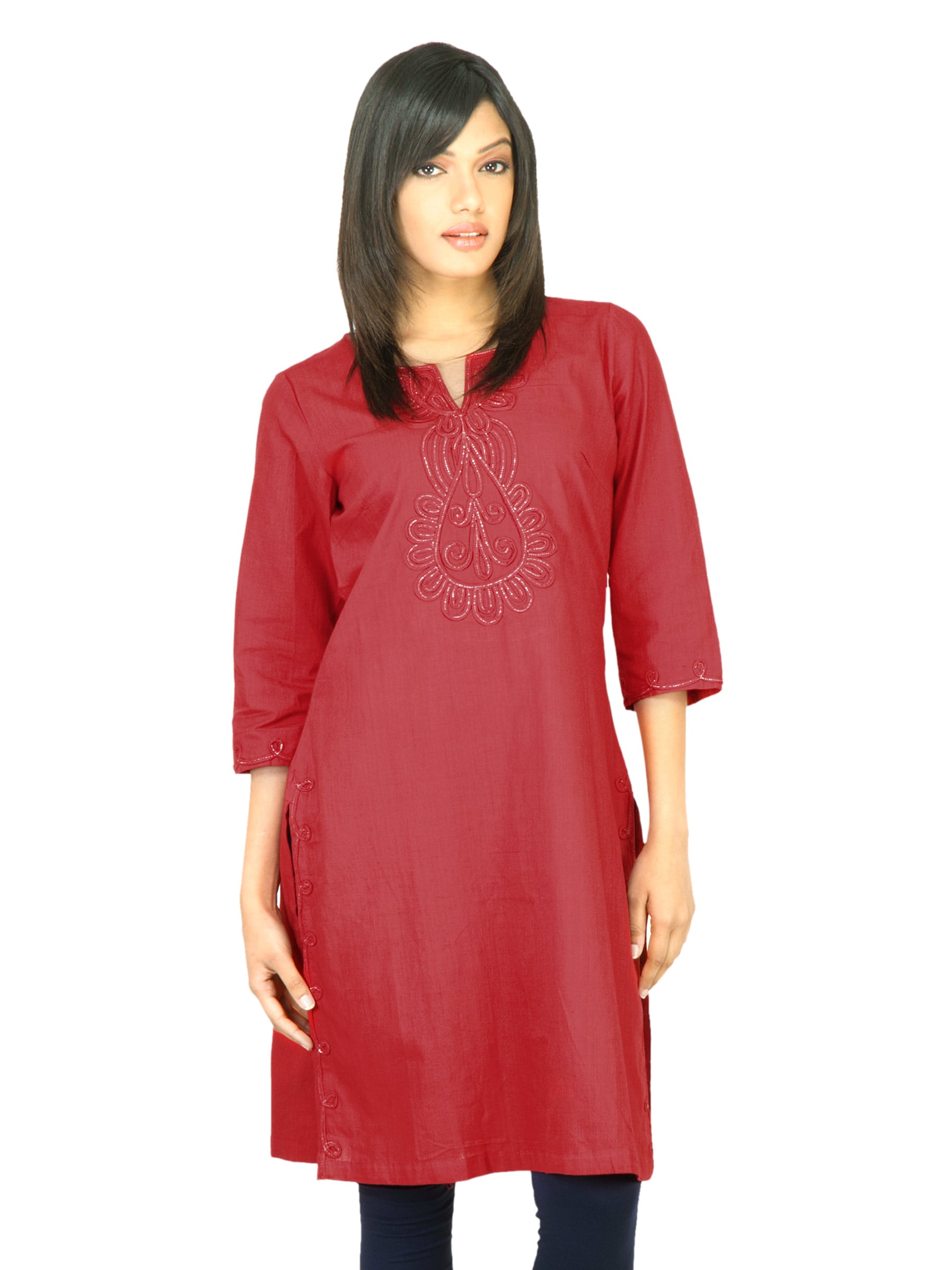 BIBA Women Solid Red Kurta