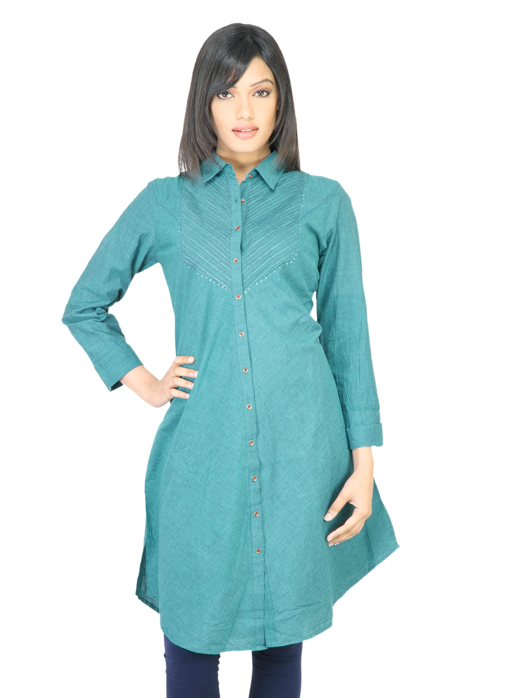 BIBA Women Solid Blue Kurta