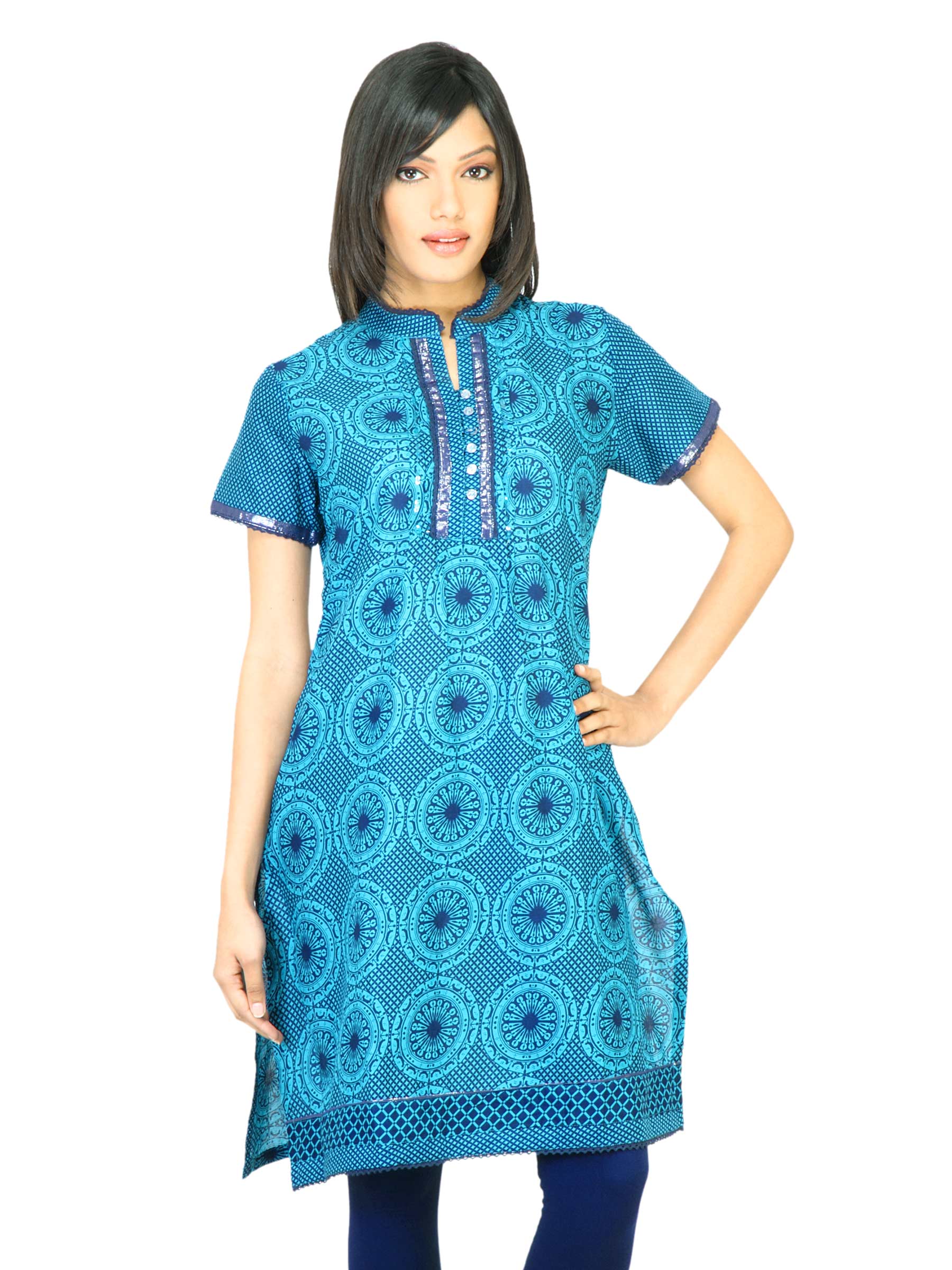 BIBA Women Printed Blue Kurta