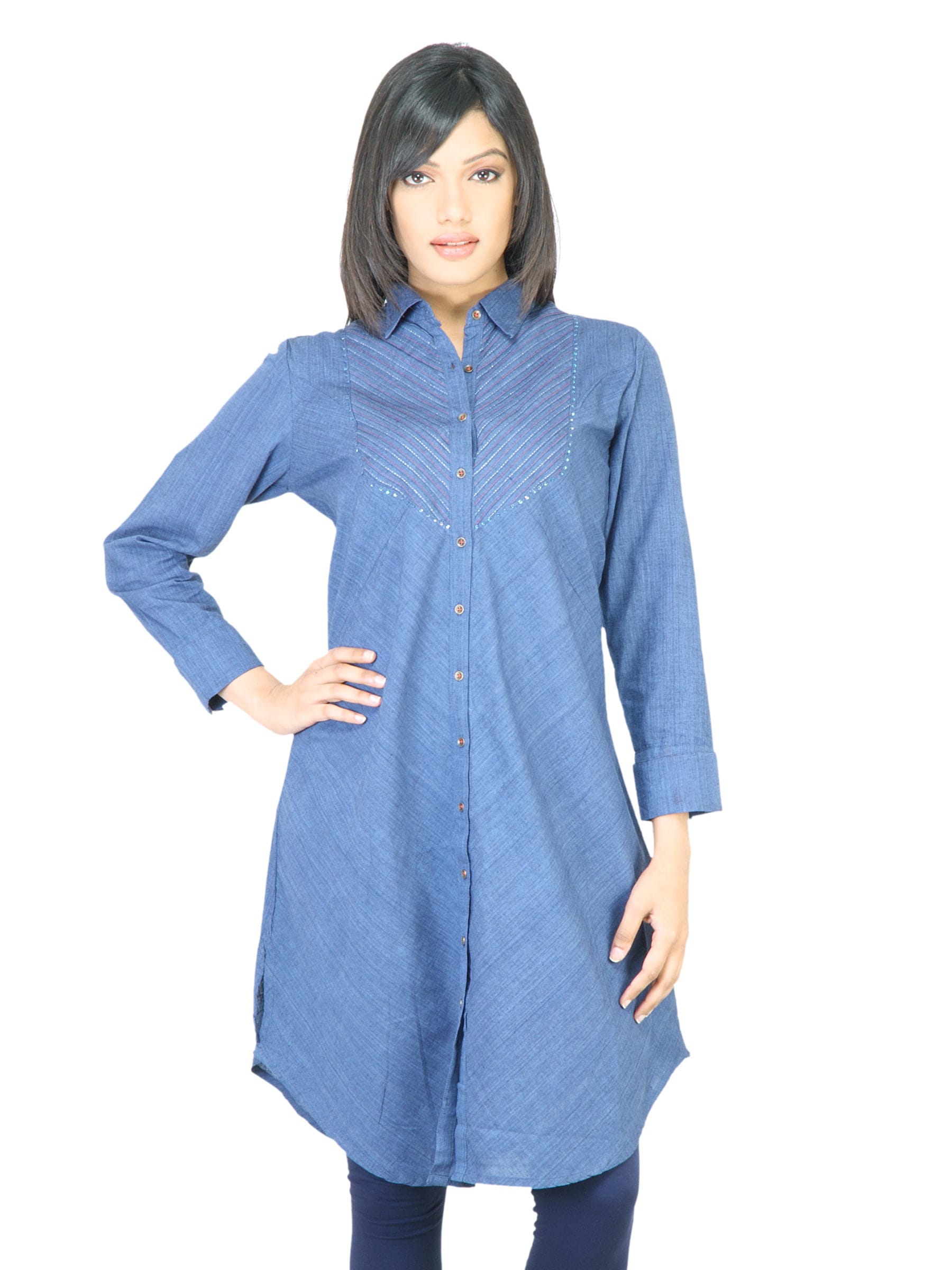 BIBA Women Solid Navy Blue Kurta