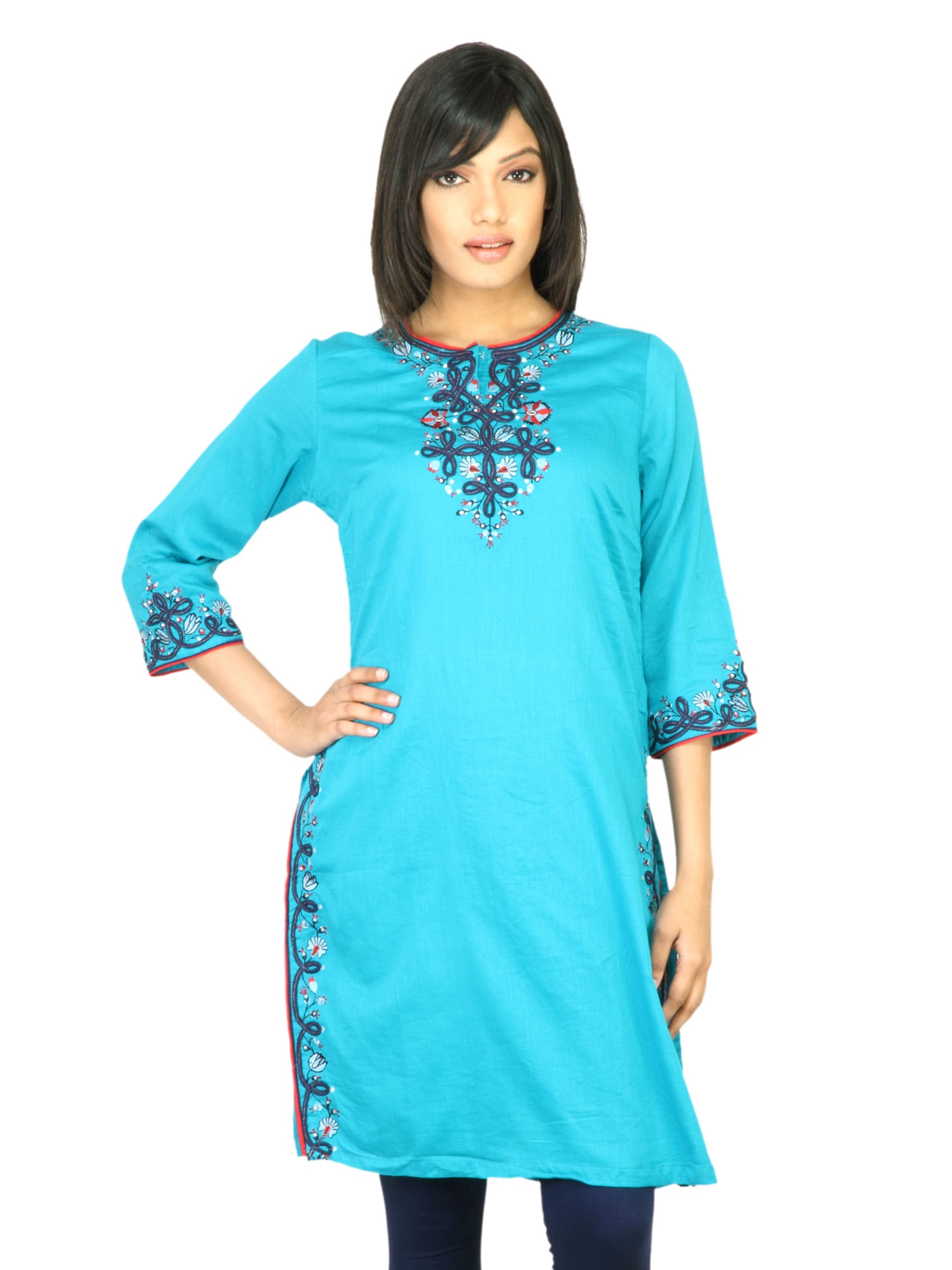 BIBA Women Solid Blue Kurta