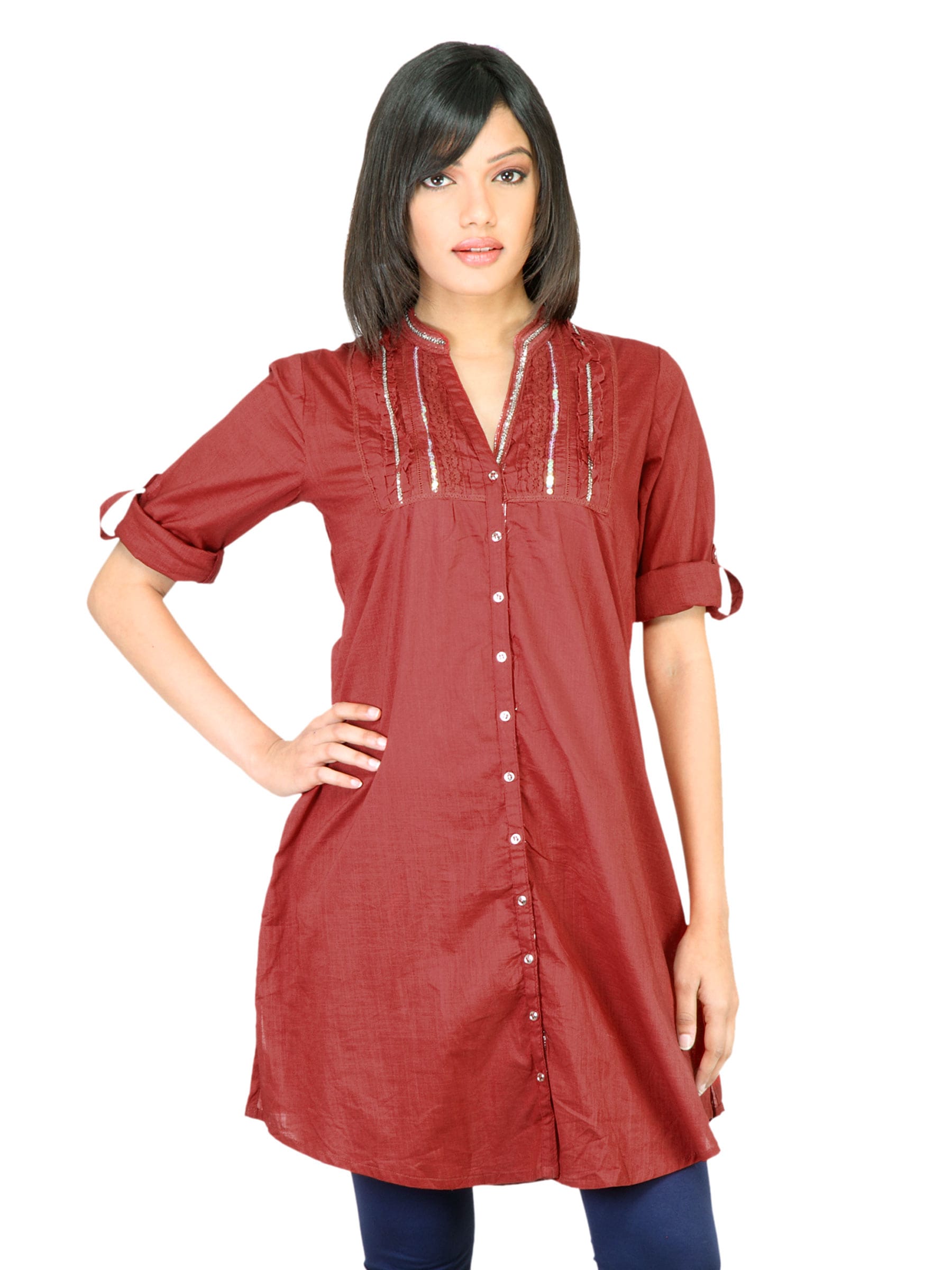 BIBA Women Solid Red Kurta