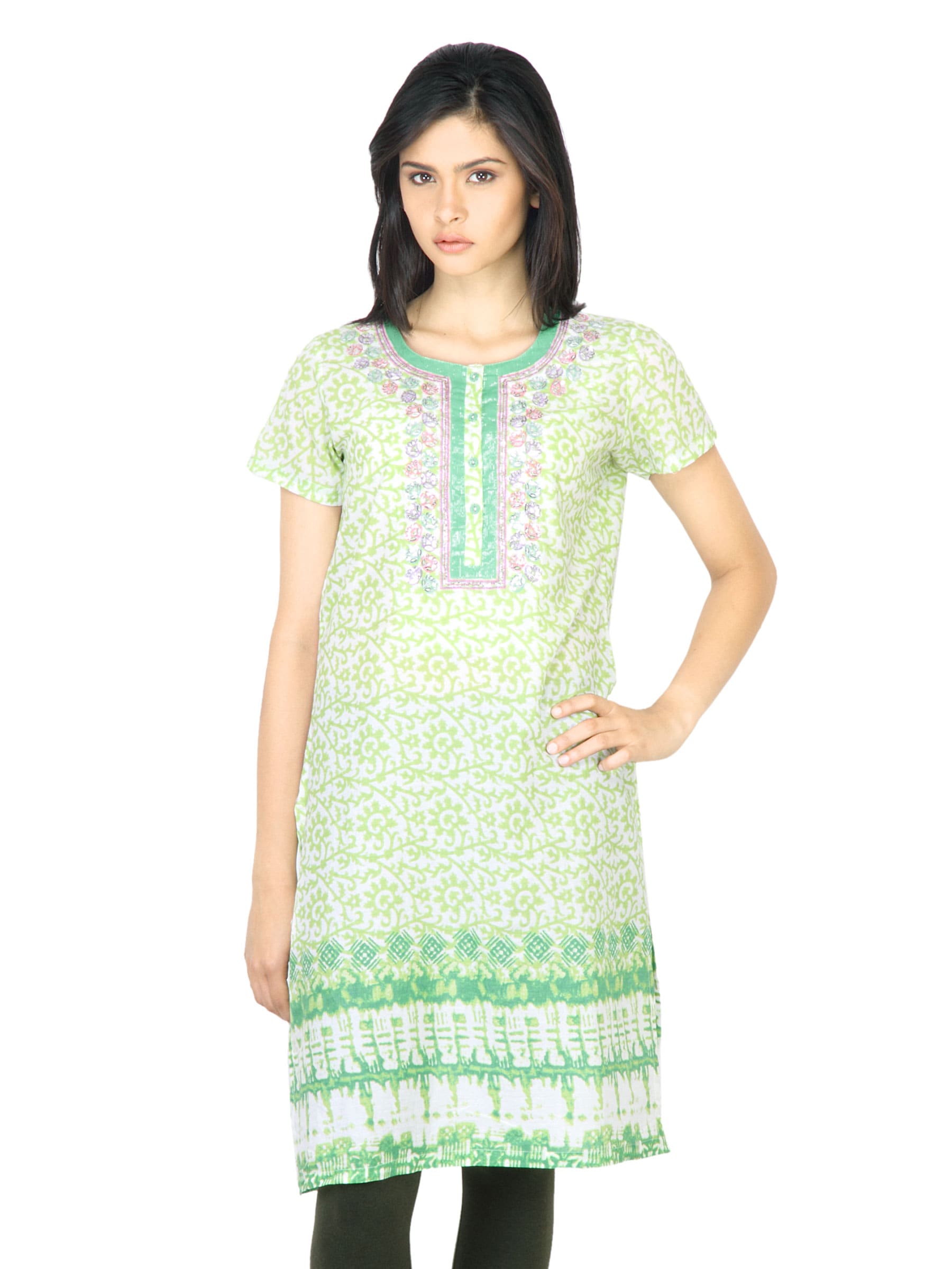 BIBA Women Printed Green Kurta