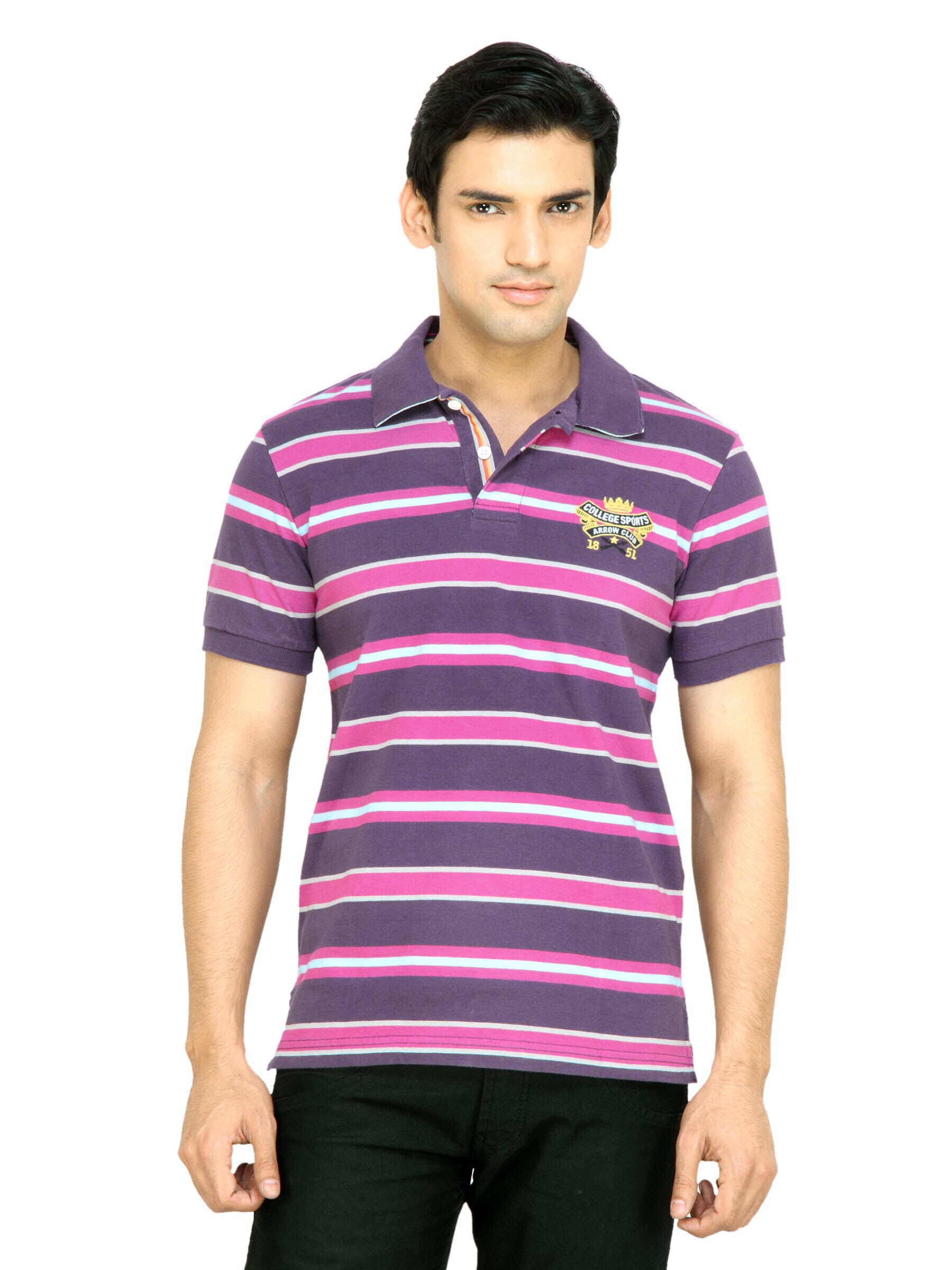 Arrow Sport Men Purple Striped T-shirt