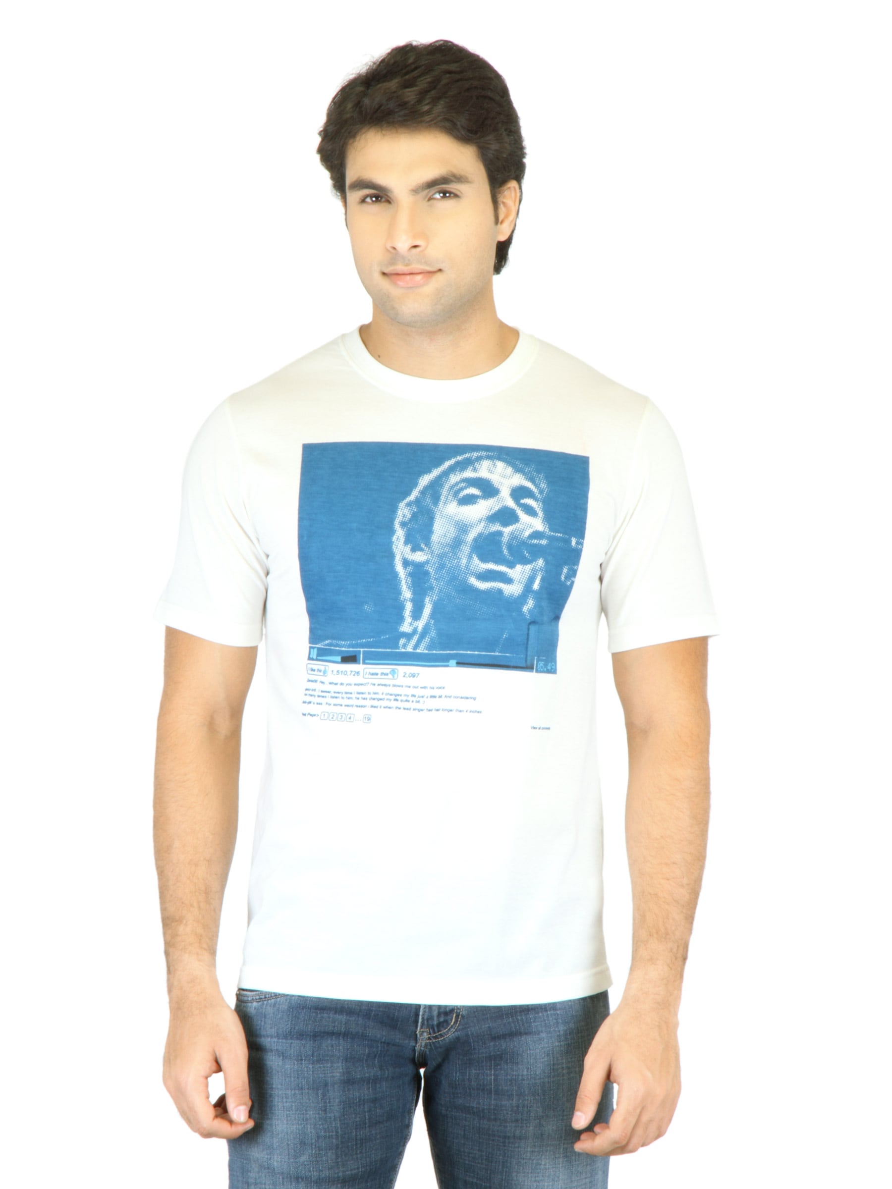 Mark Taylor Men Off White Printed T-shirt