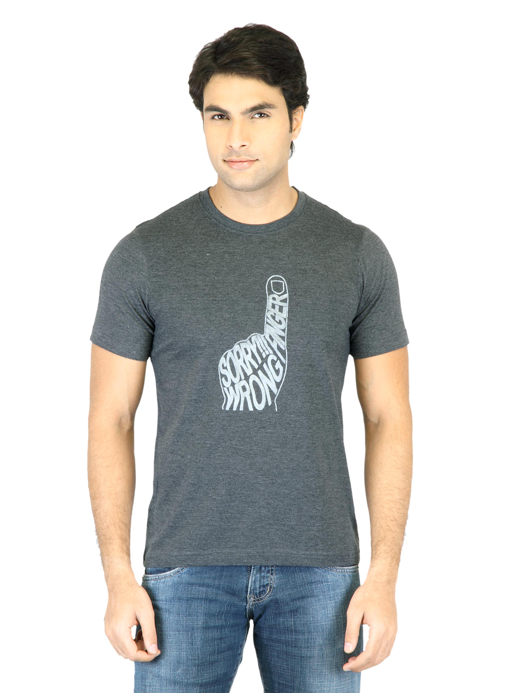 Mark Taylor Men Charcoal Printed T-shirt