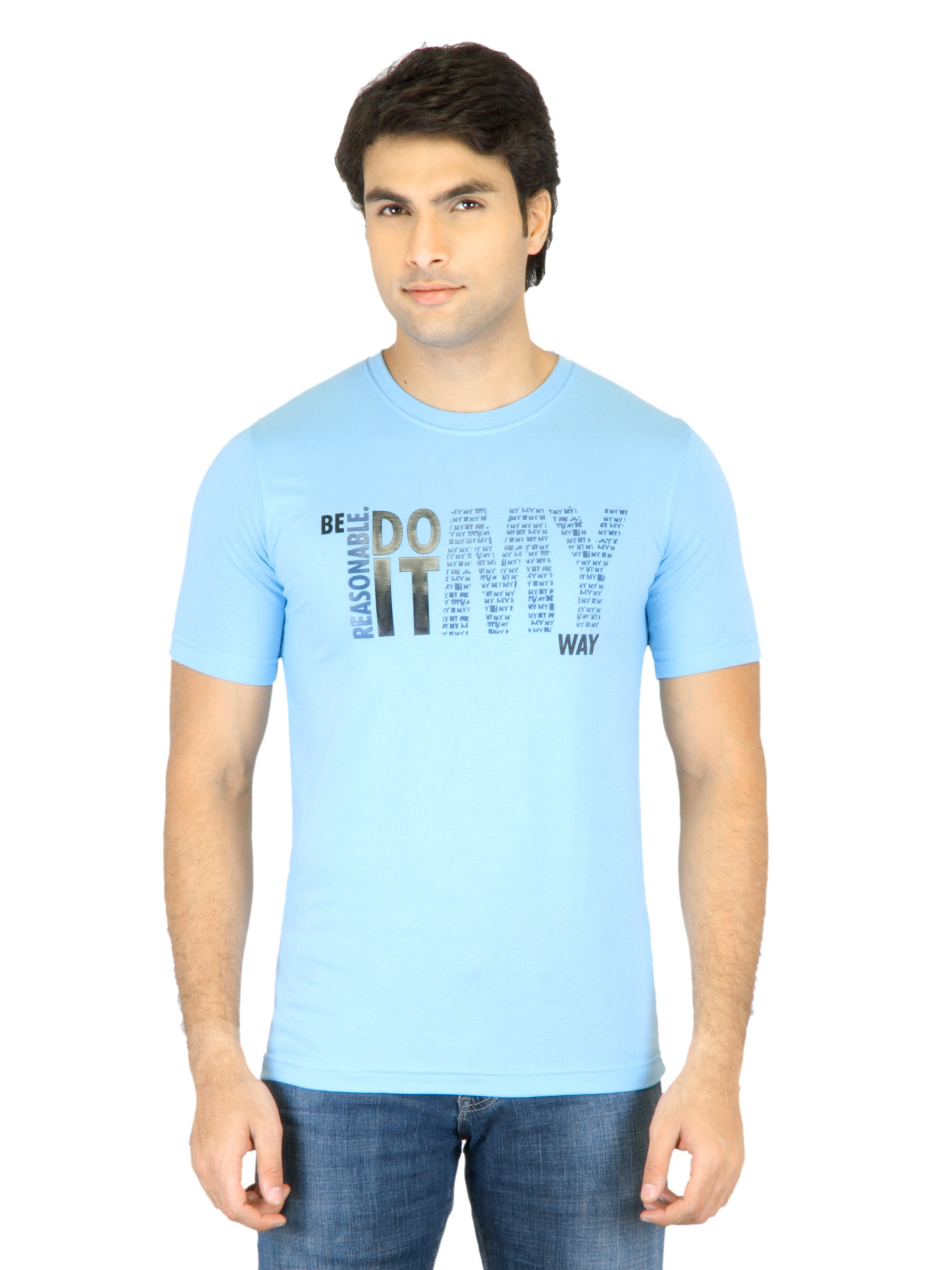 Mark Taylor Men Blue Printed T-shirt