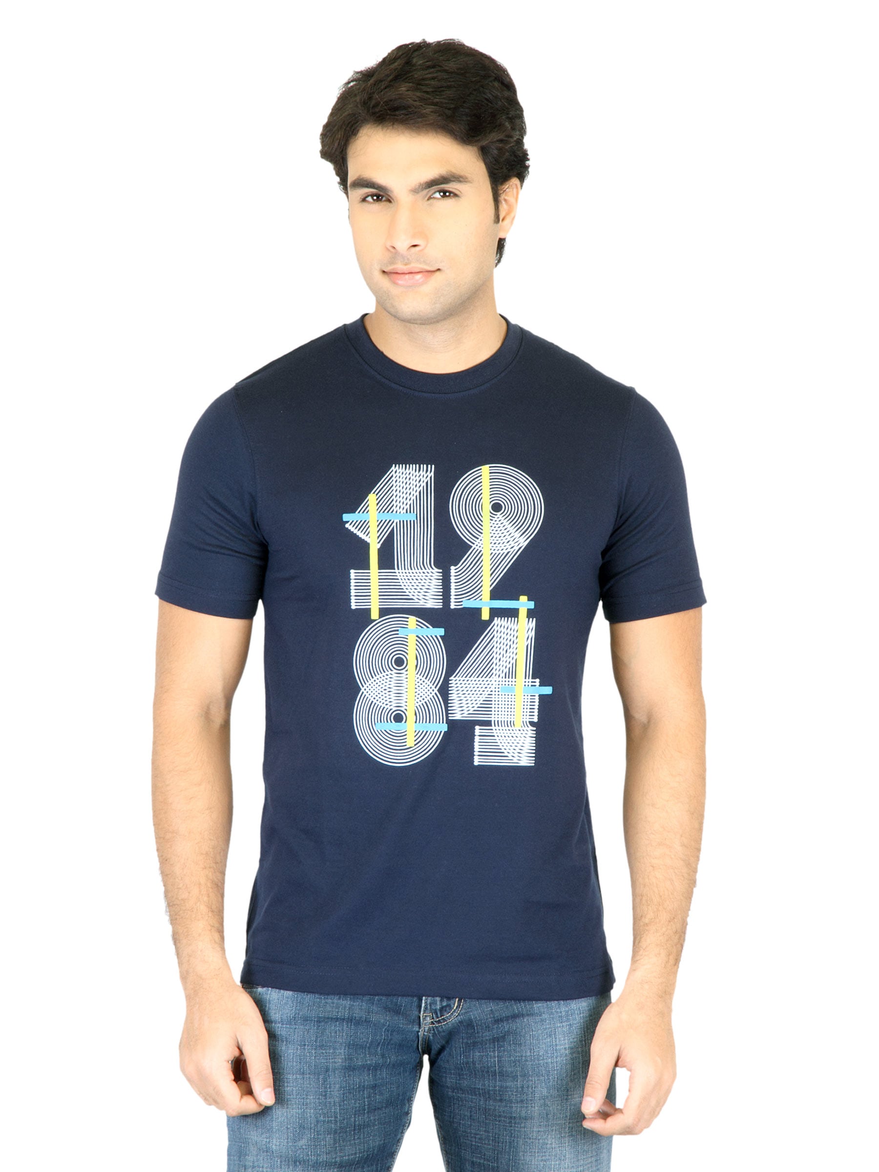 Mark Taylor Men Navy Blue Printed T-shirt