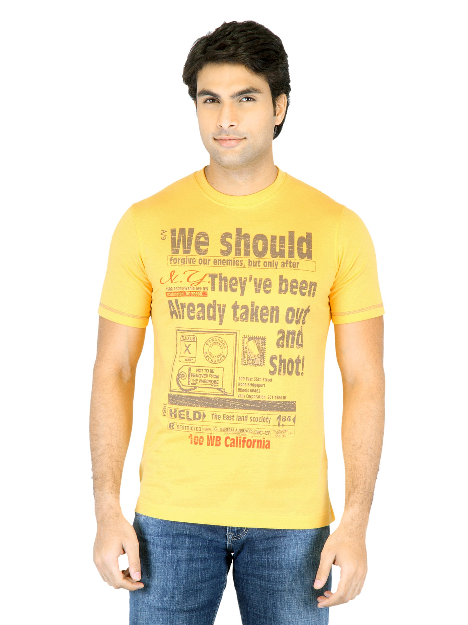 Mark Taylor Men Yellow Printed T-shirt