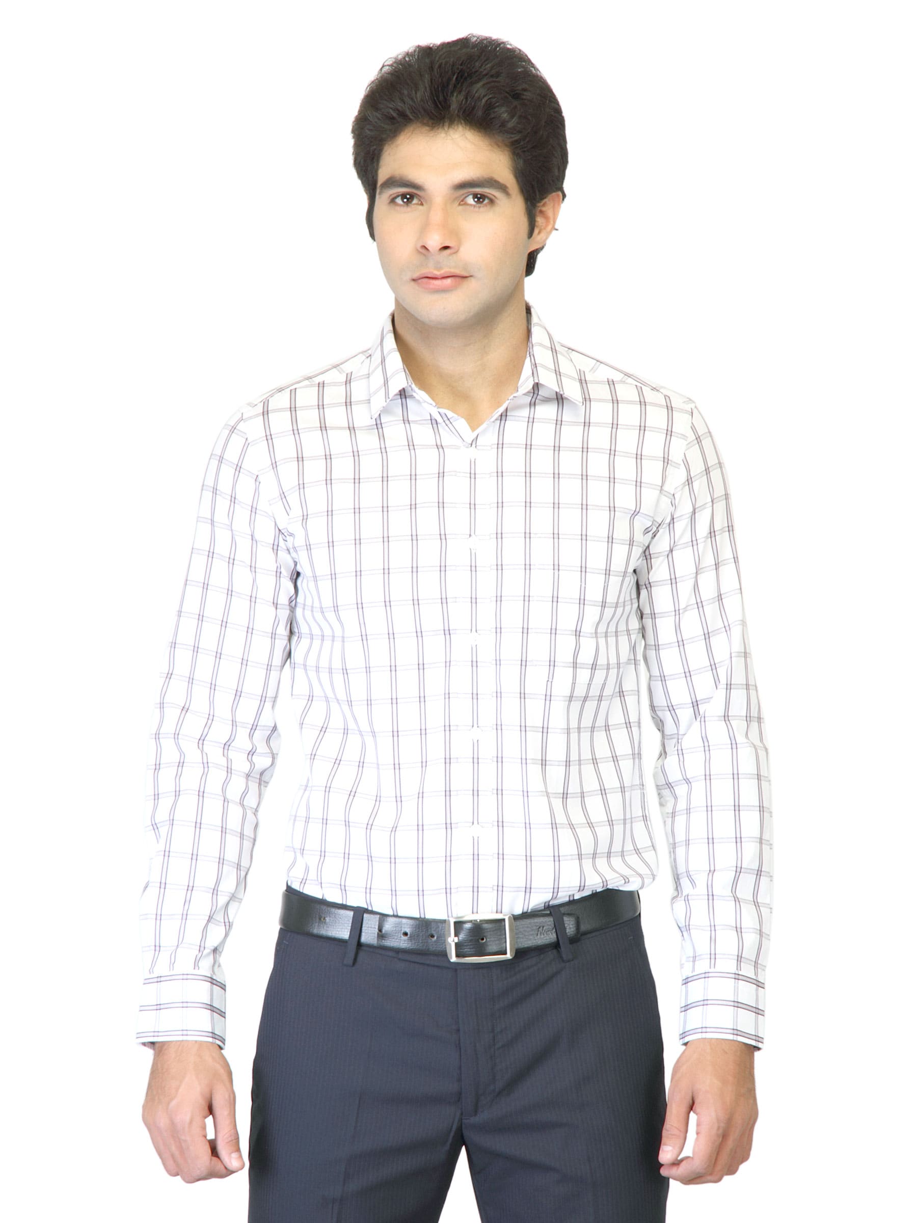 Black Coffee Men White Check Slim Fit Shirt