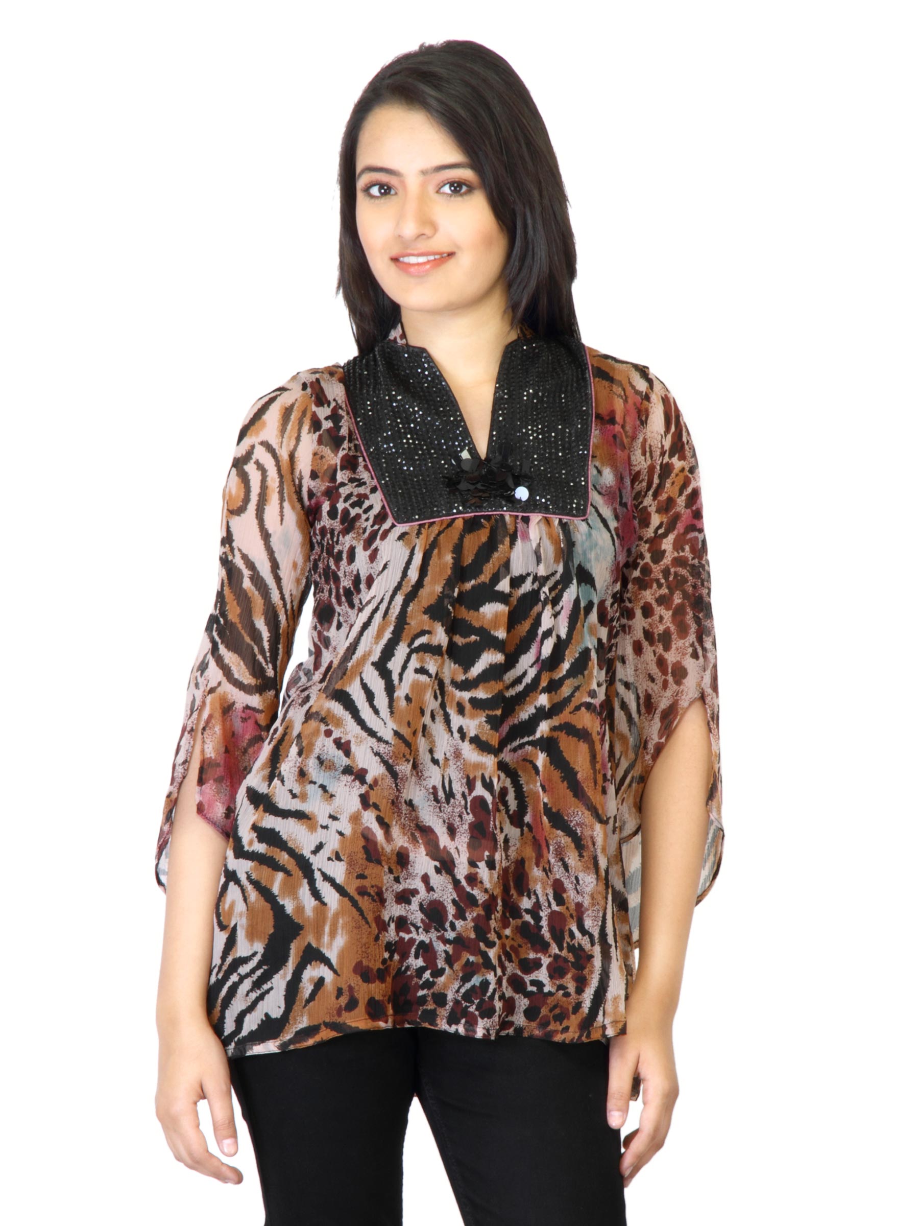 Aneri Women Sequin Brown Top