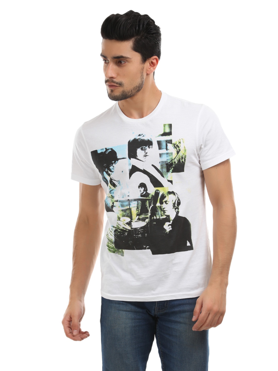 Beatles Men White Printed T-Shirt