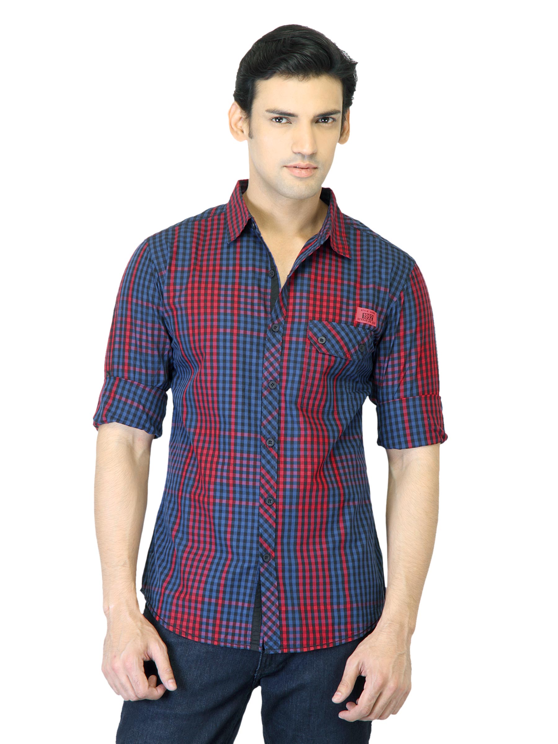 Spykar Men Navy Blue Check Shirt