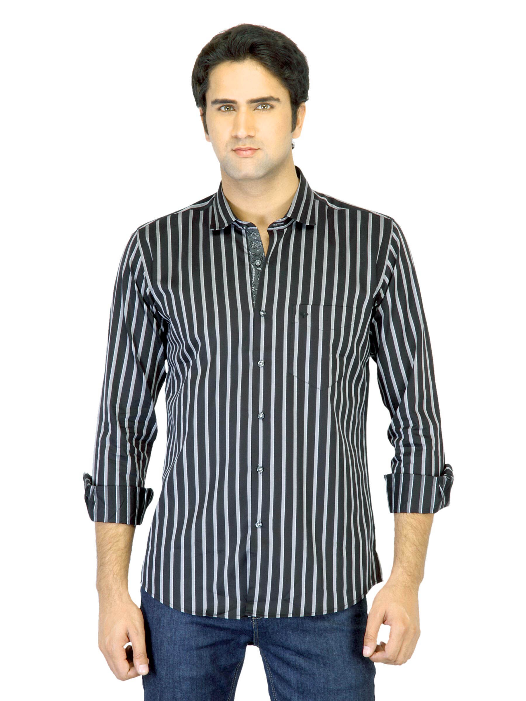 Provogue Men Striped Black Shirt