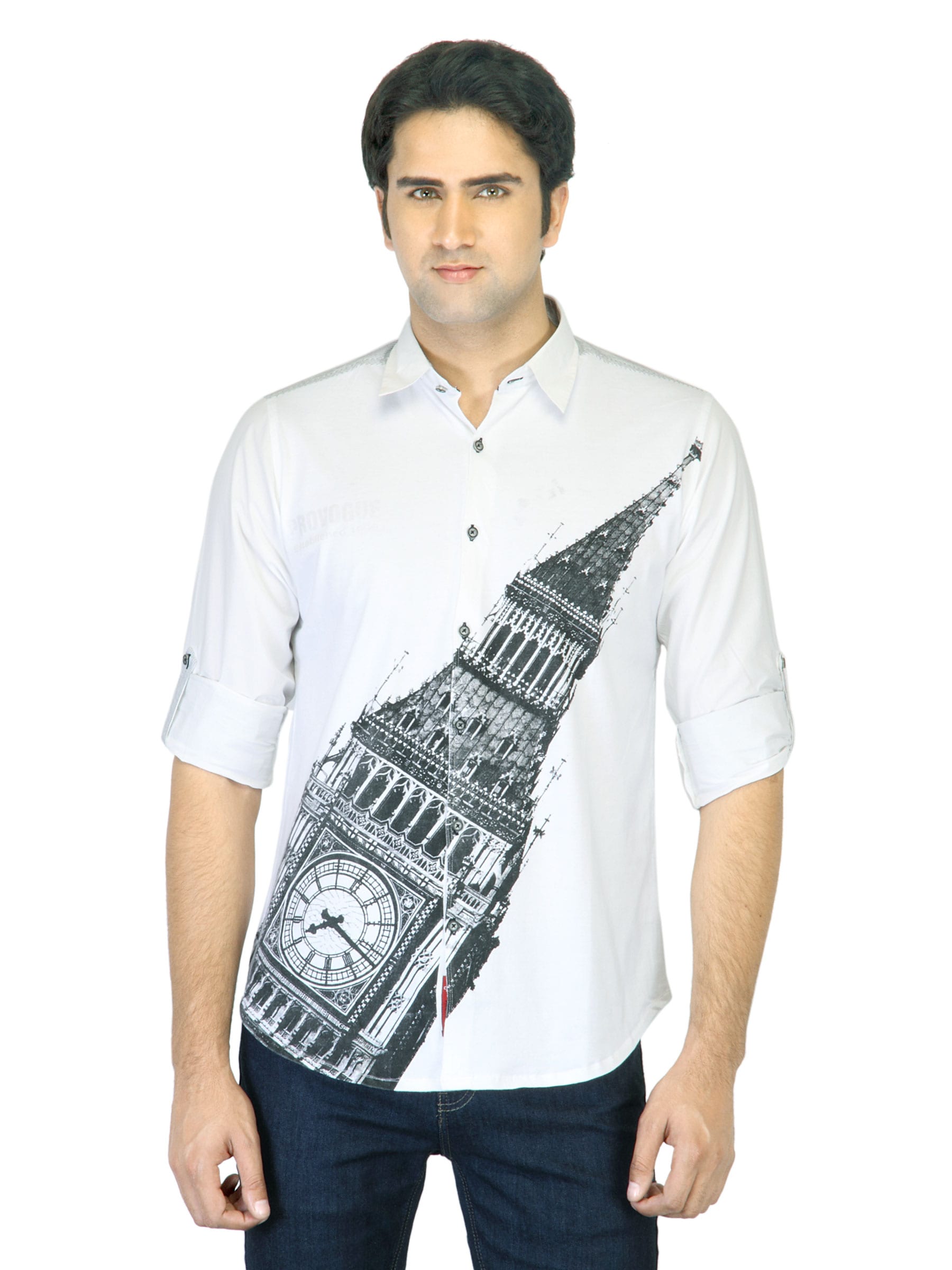 Provogue Men Printed White Shirt