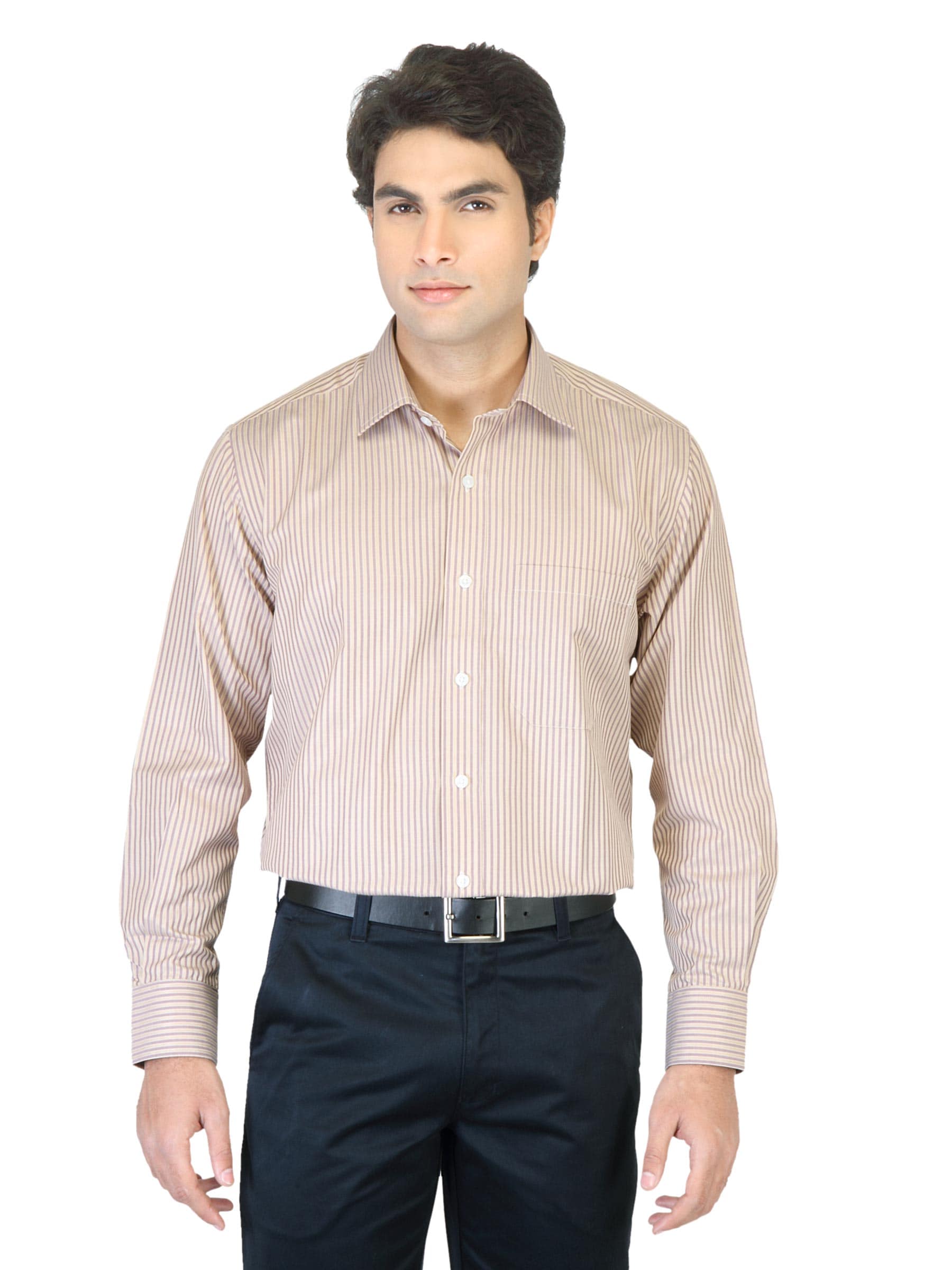 Peter England Men Brown Striped Shirt