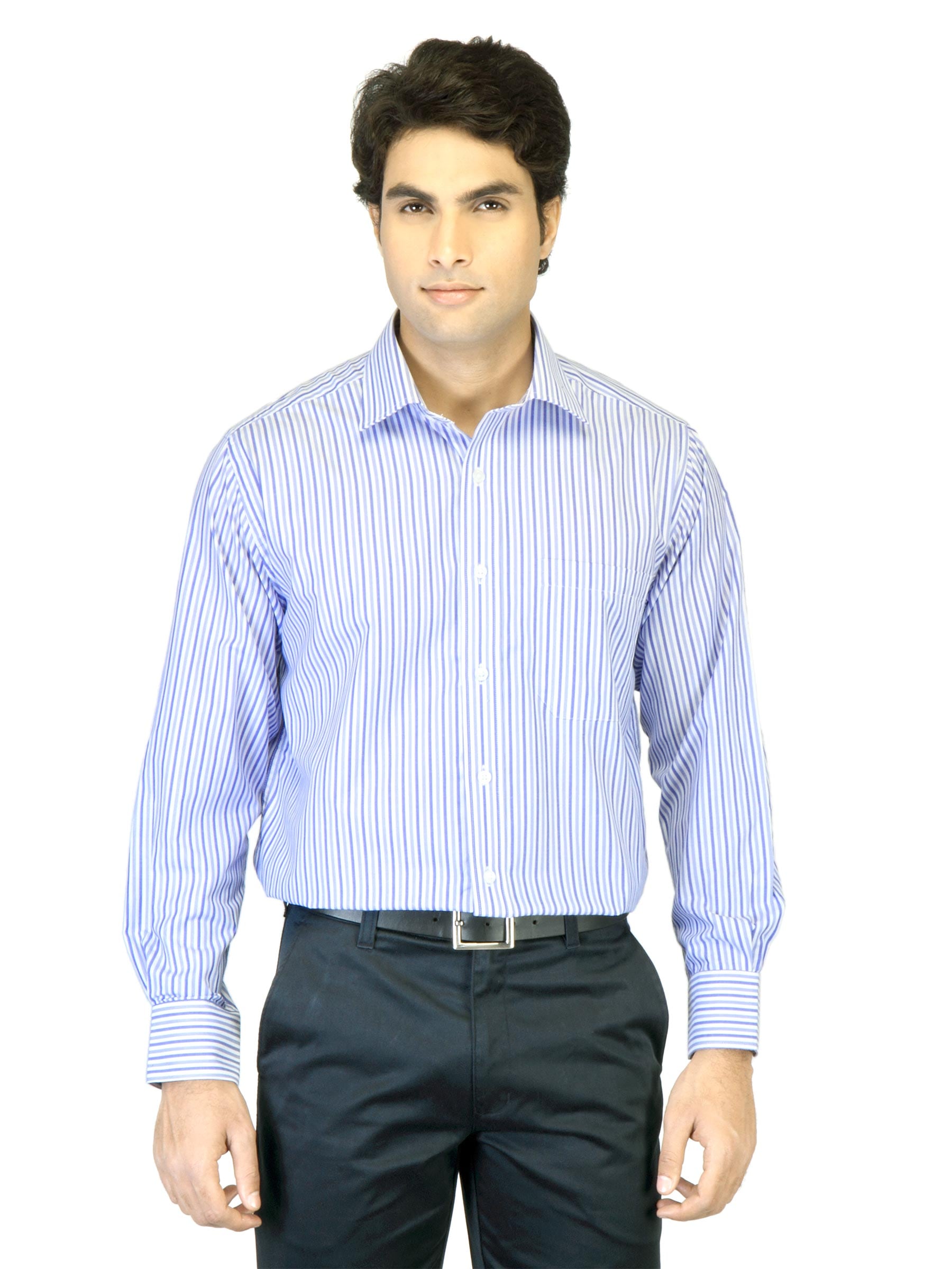 Peter England Men Blue Striped Shirt