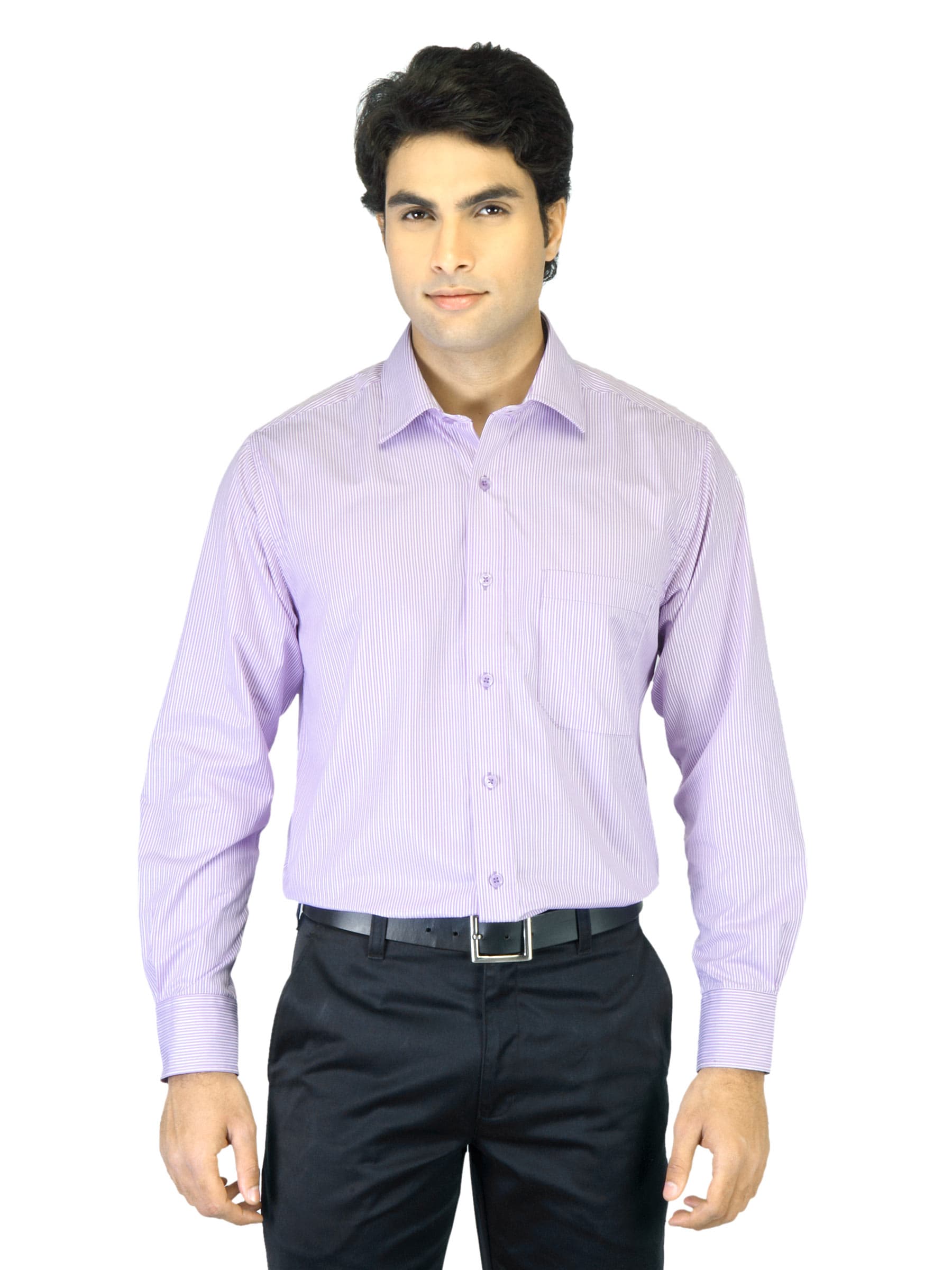 Peter England Men Purple Striped Shirt