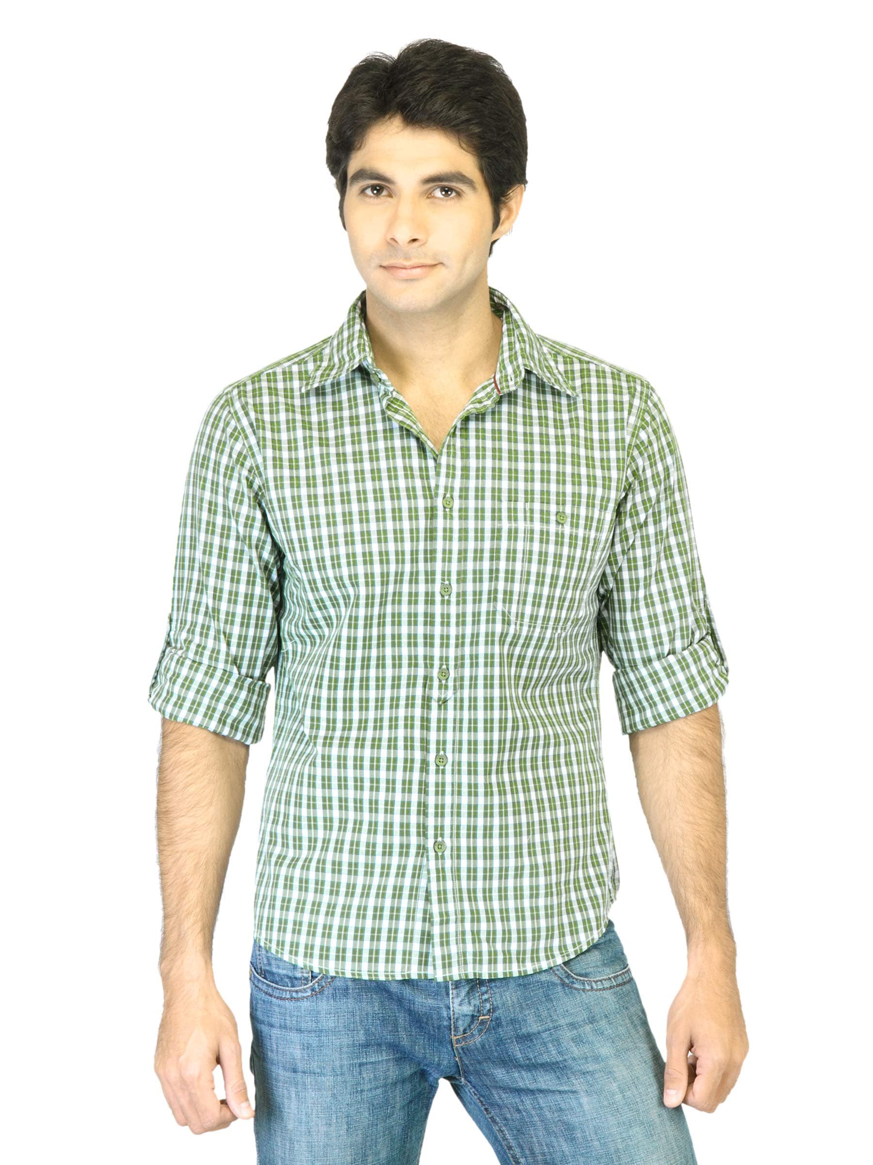 Peter England Men Green Check Shirt