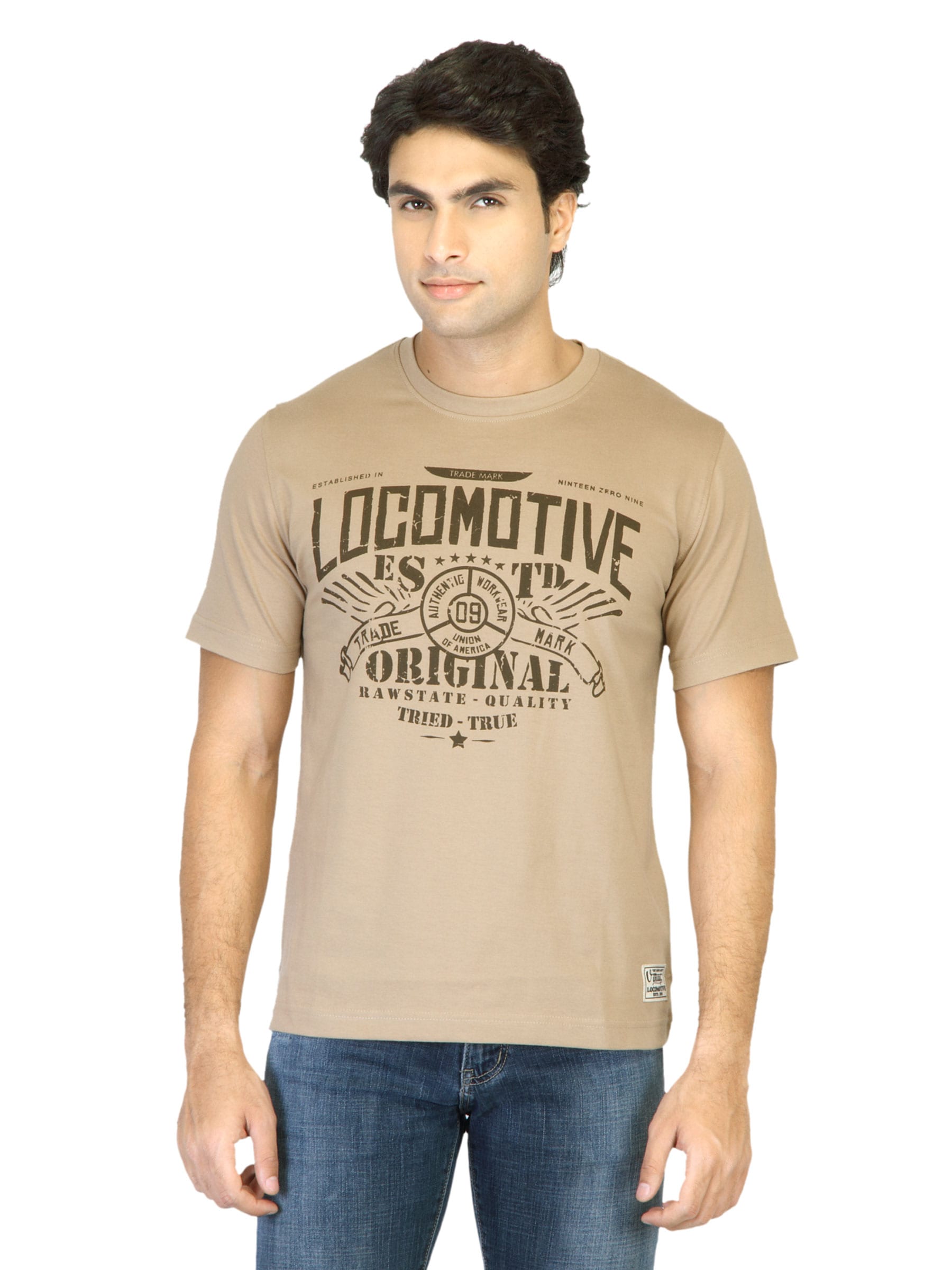 Locomotive Men Light Brown Printed T-shirt
