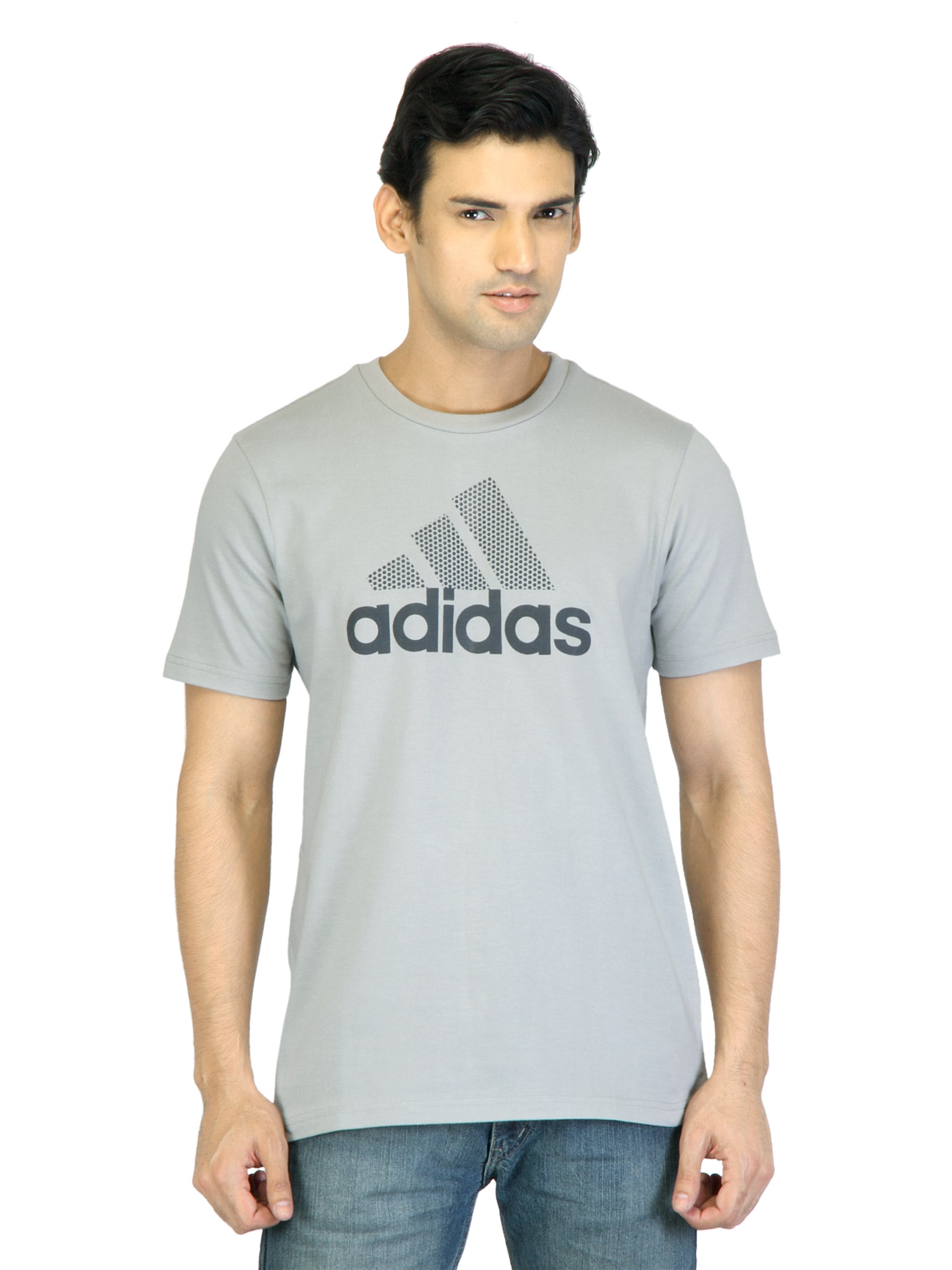 ADIDAS Men Printed Grey T-shirt