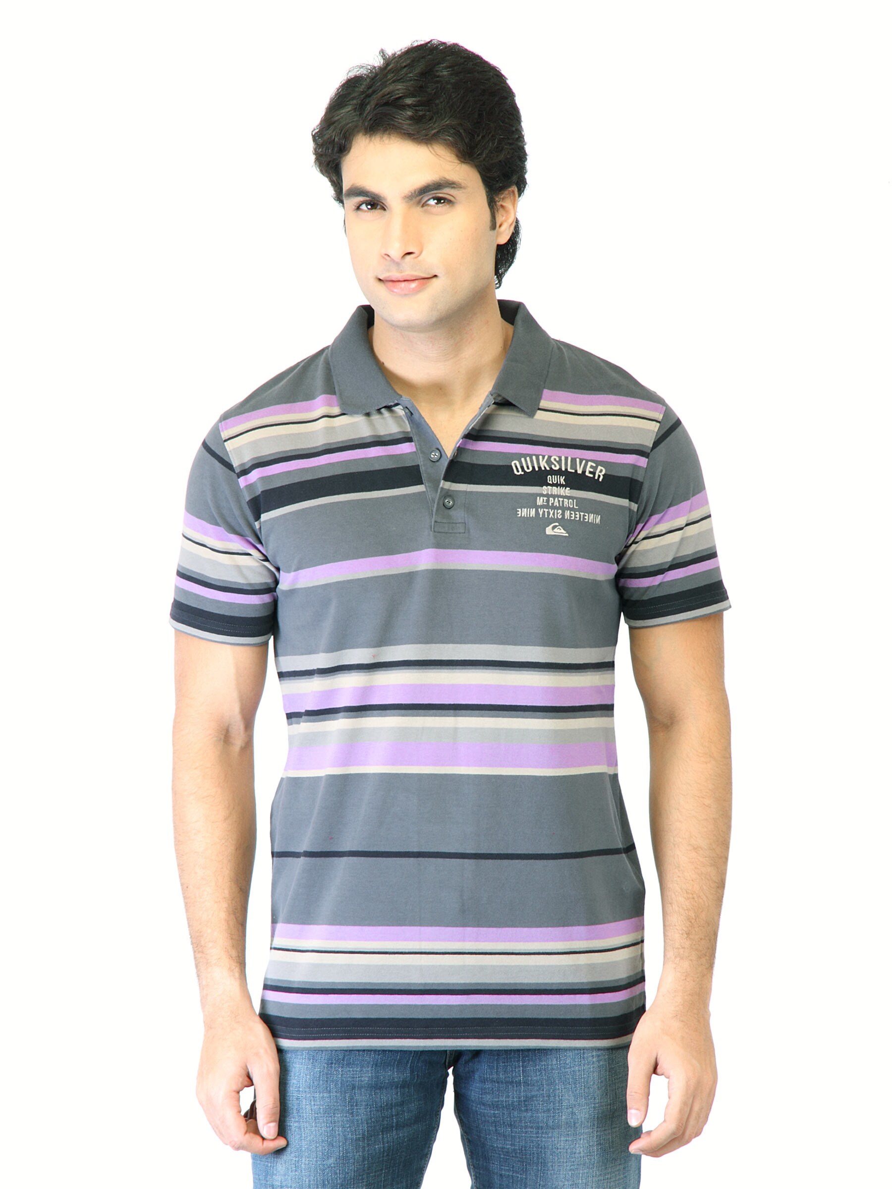 Quiksilver Men Grey Striped T-shirt