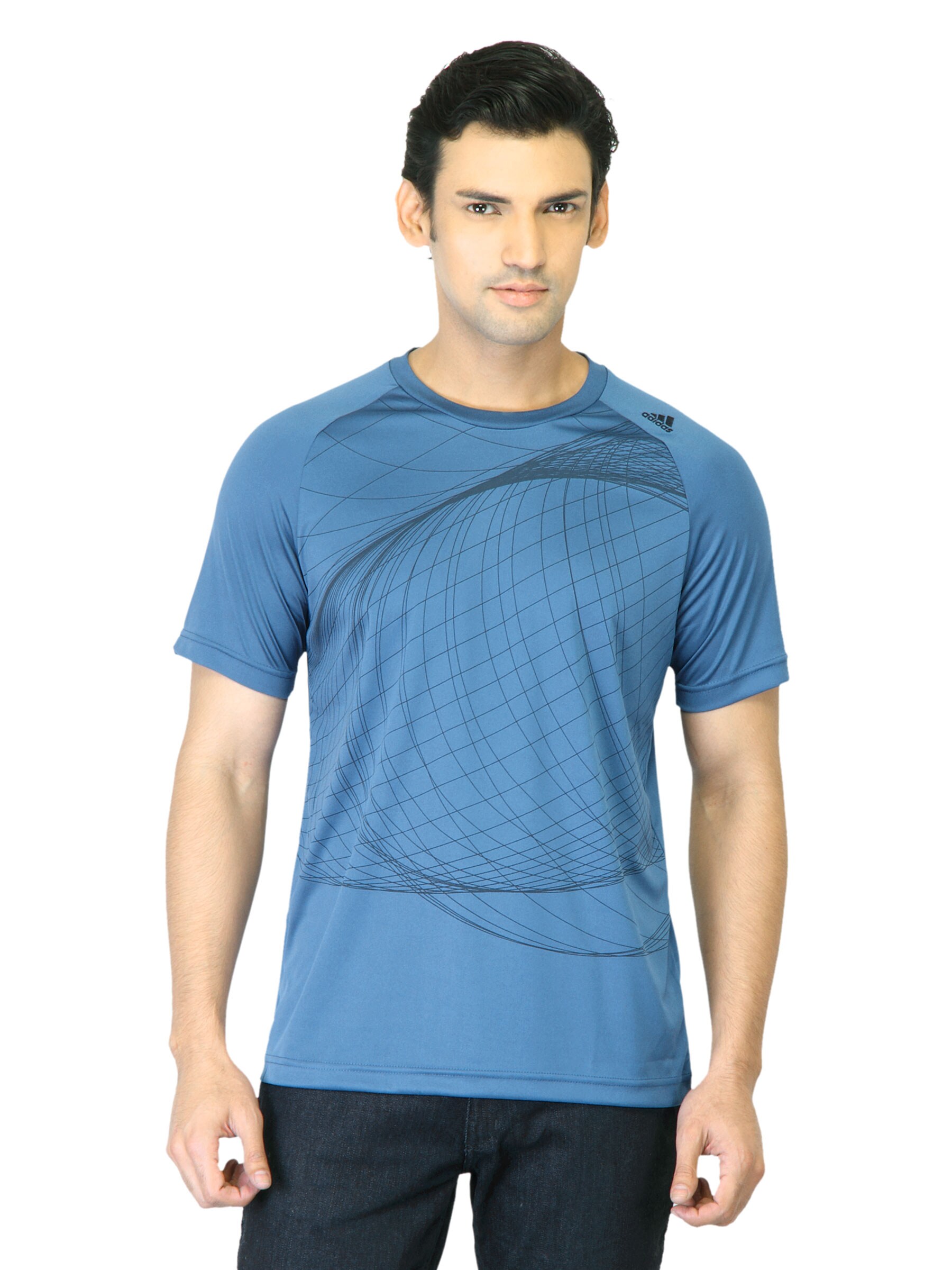 ADIDAS Men Blue Printed T-shirt