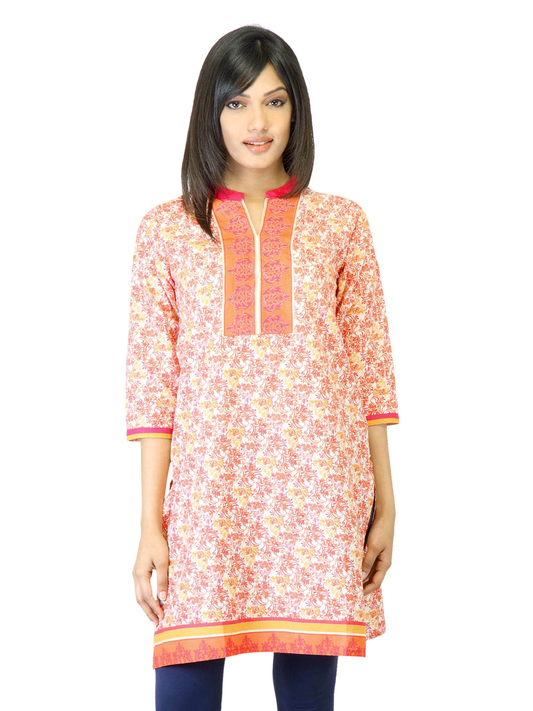 Folklore Women Orange Printed Kurta