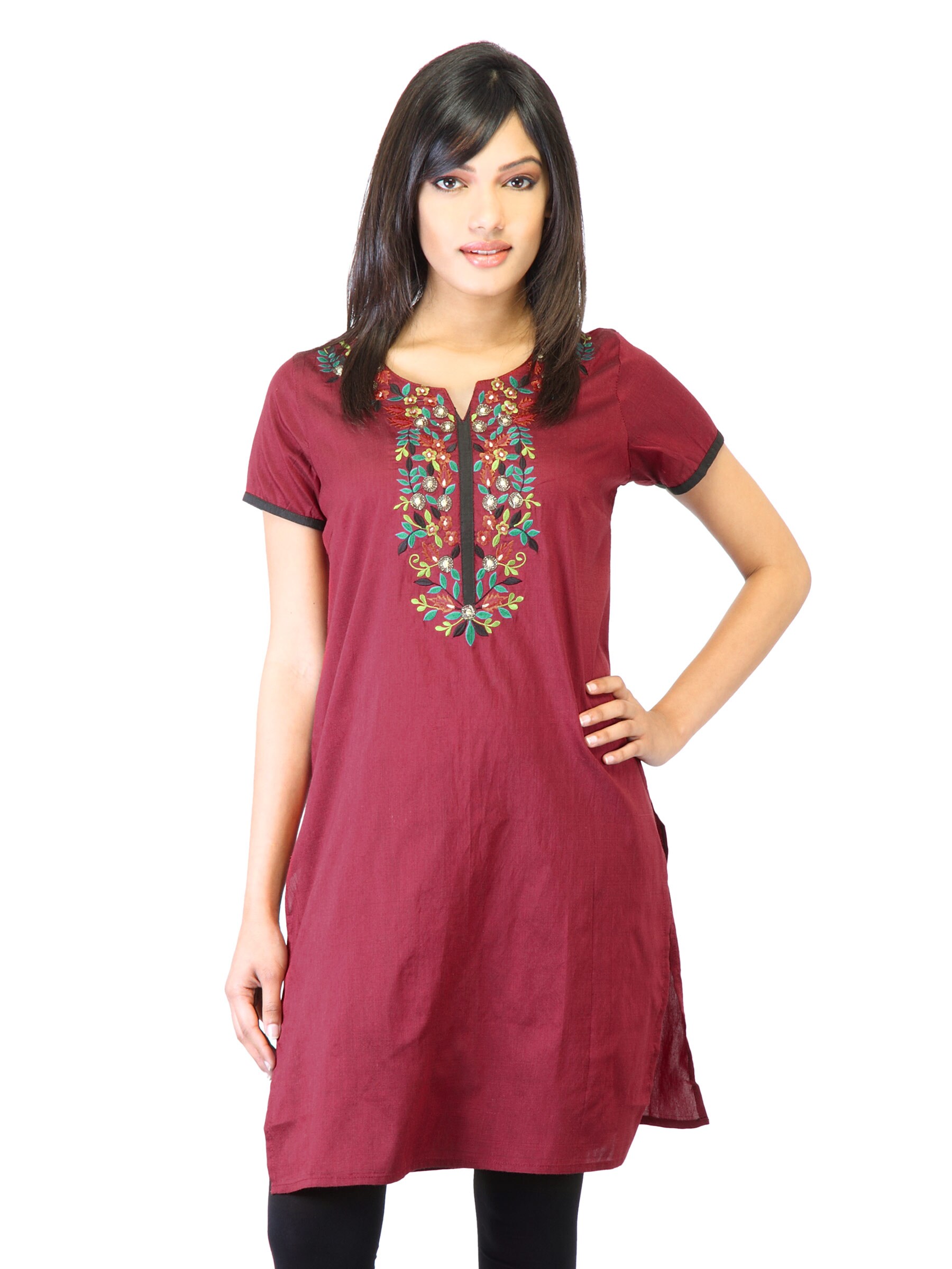 Folklore Women Maroon Embroidered Kurta