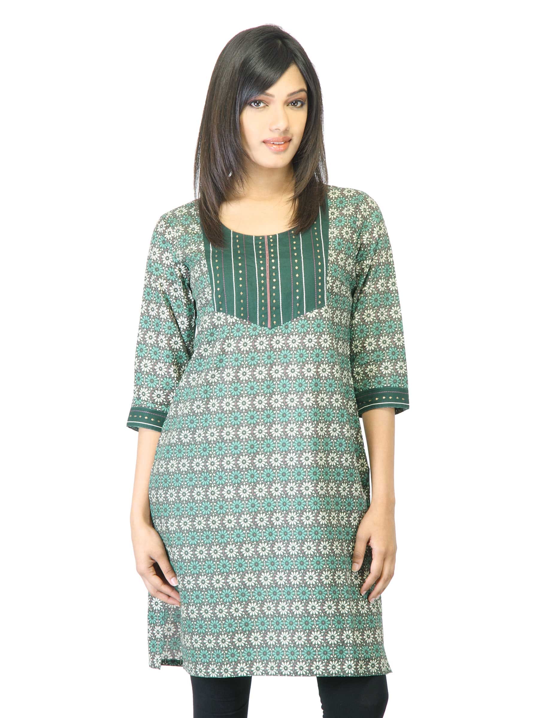 Folklore Women Green Printed Kurta