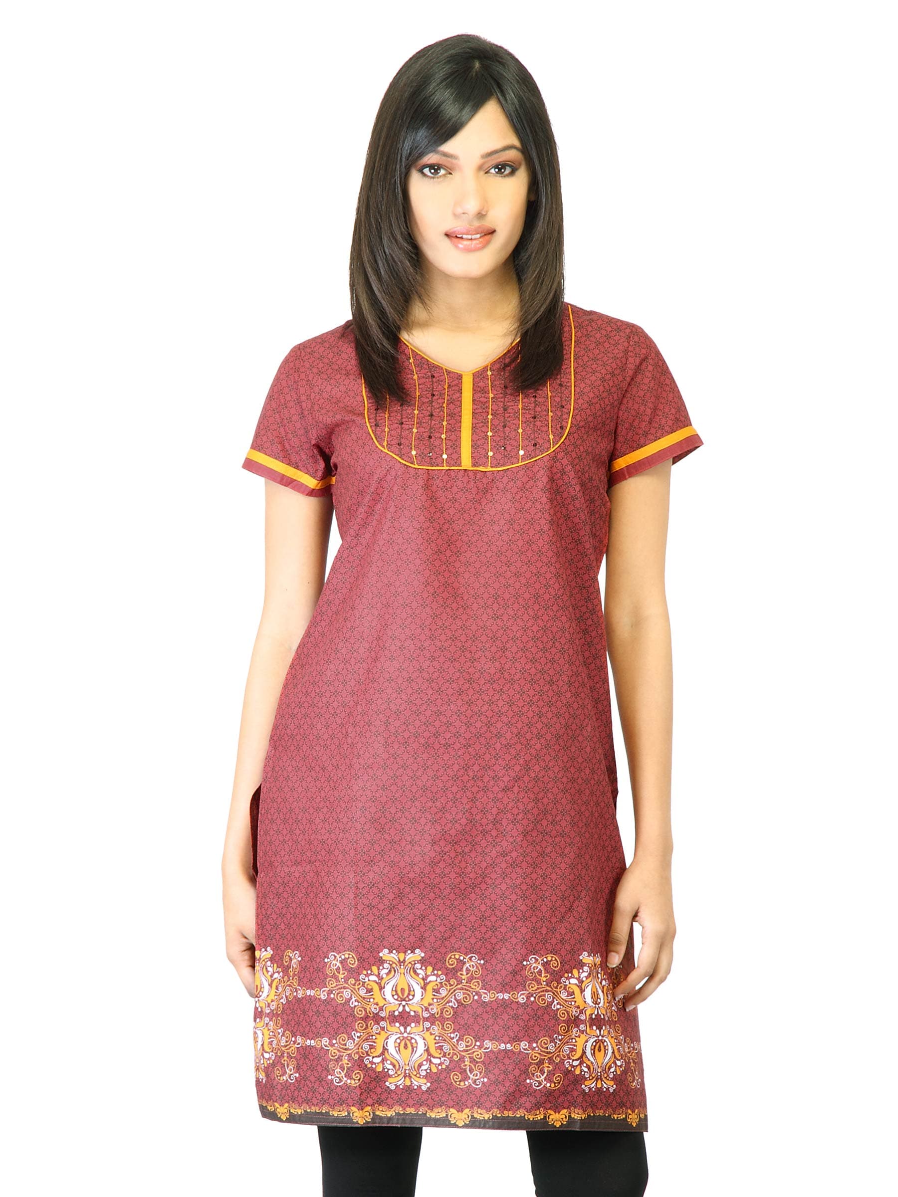 Folklore Women Maroon Printed Kurta