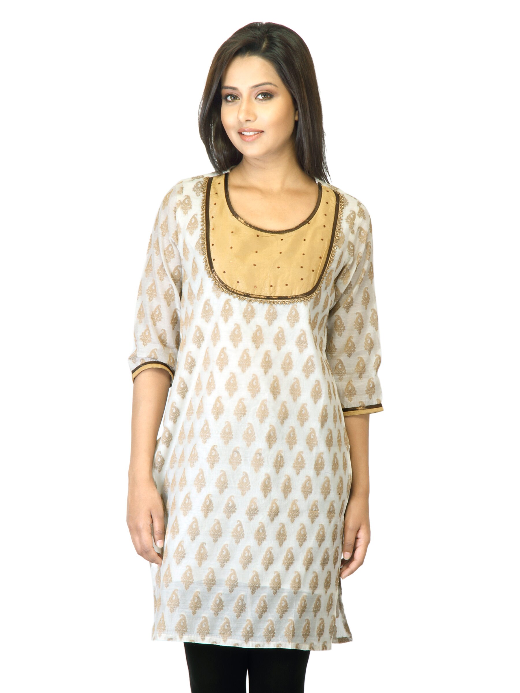 Folklore Women Off White Printed Kurta