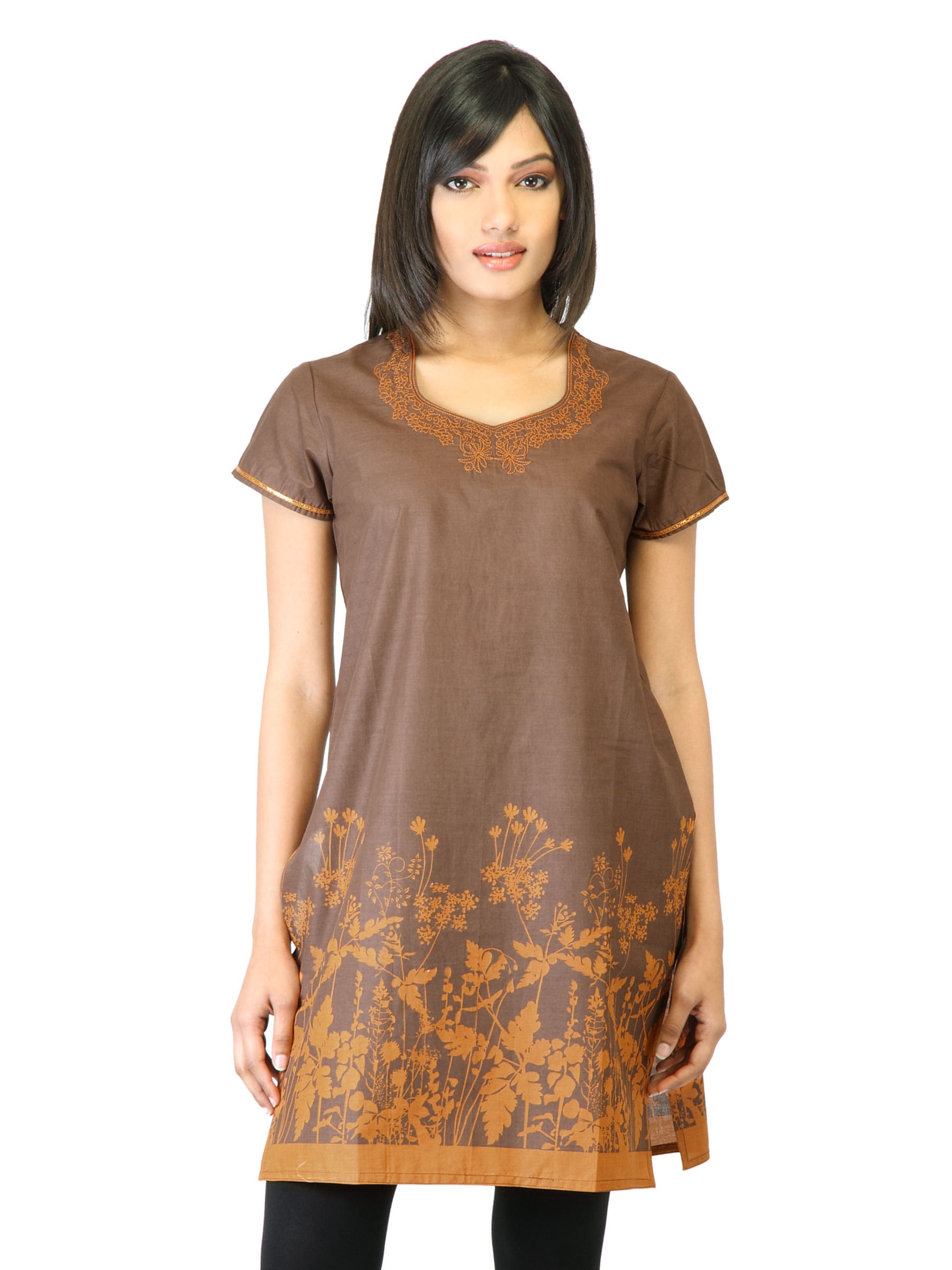 Folklore Women Brown Printed Kurta