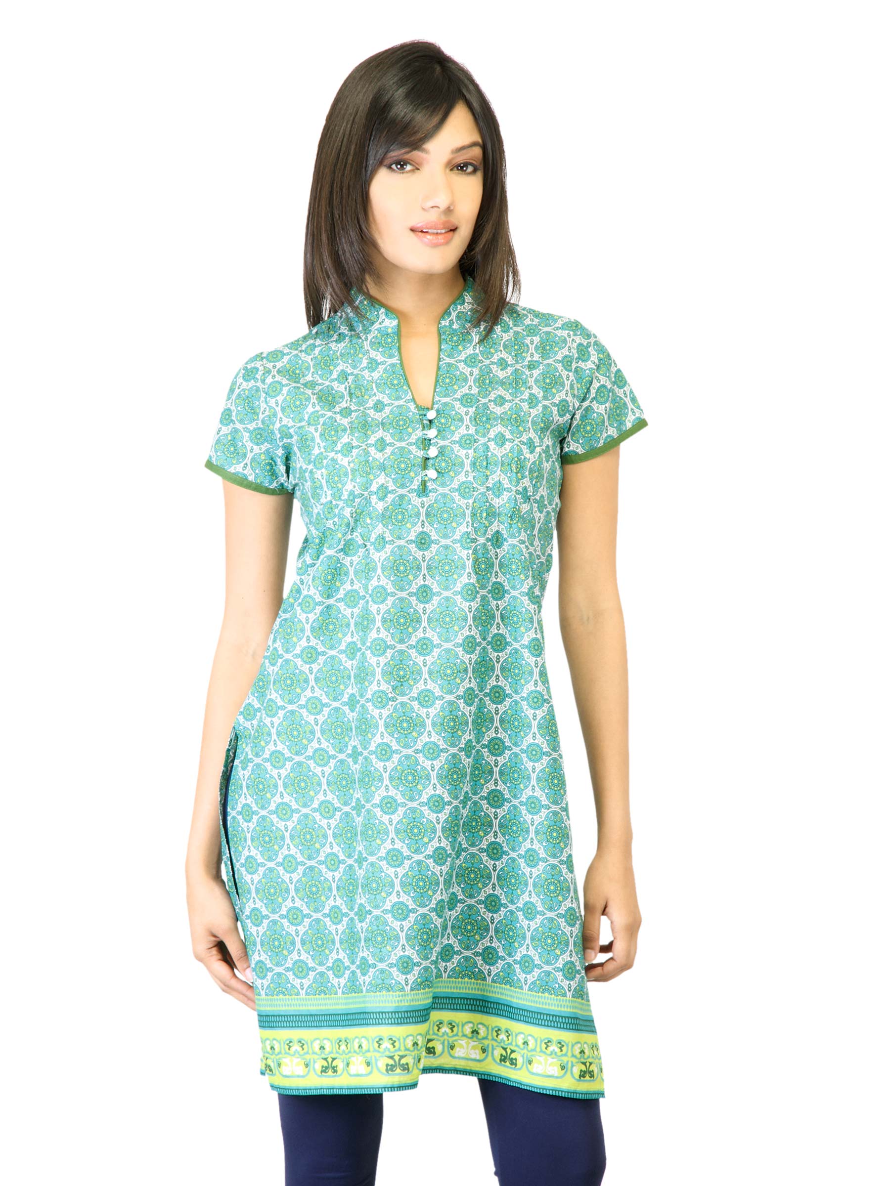 Folklore Women Turquoise Blue Printed Kurta