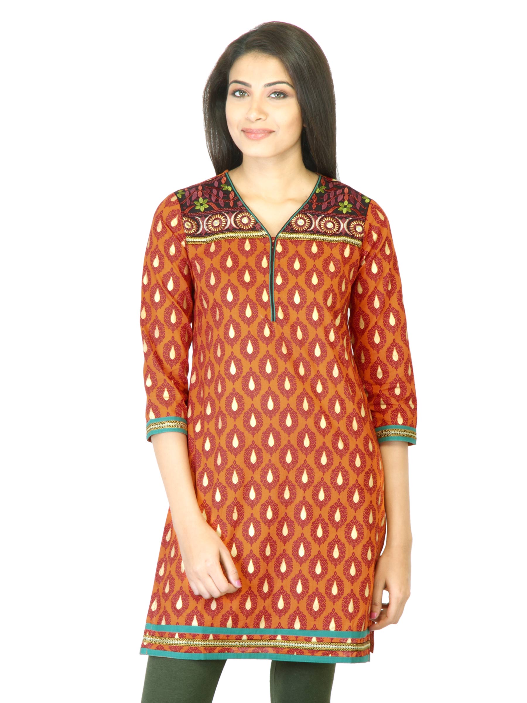 Mother Earth Women Orange Printed Kurta